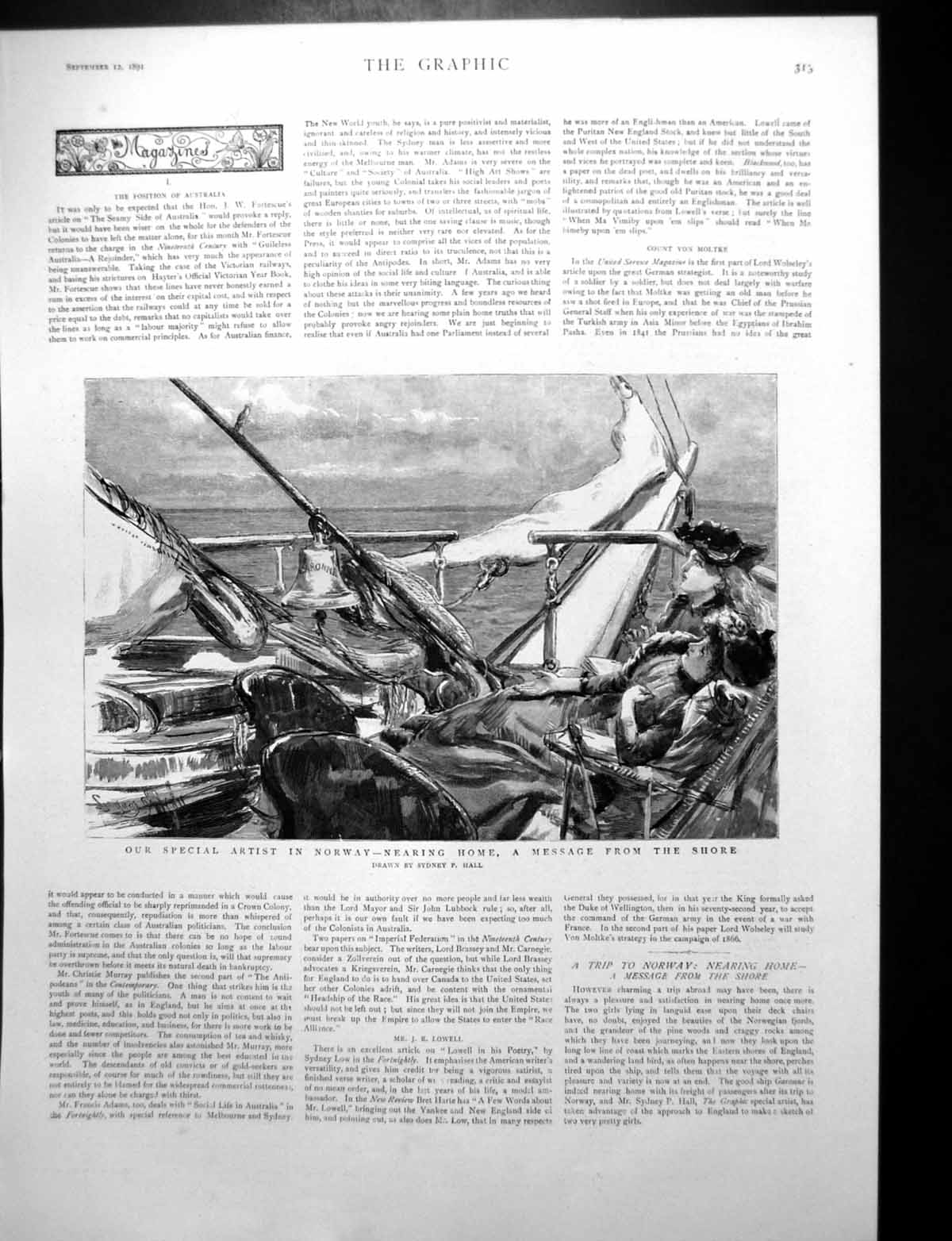 Old Boat Near Norway Bird Lands Aboard Mj Grevy French Republic 1891Victorian