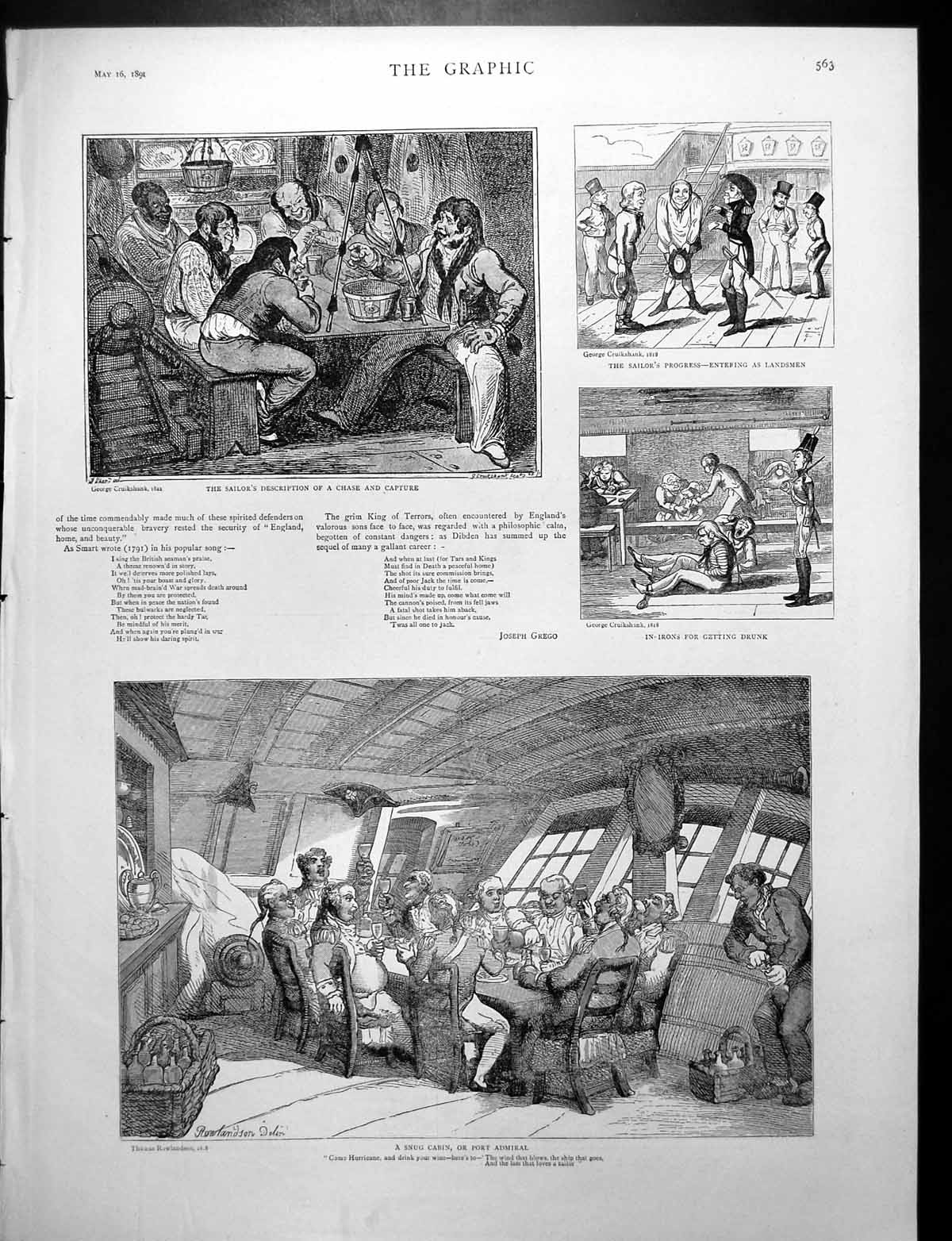 Old Print Sailors Lives Aboard Ship Telling Stories Naval Sketches 1891 19th