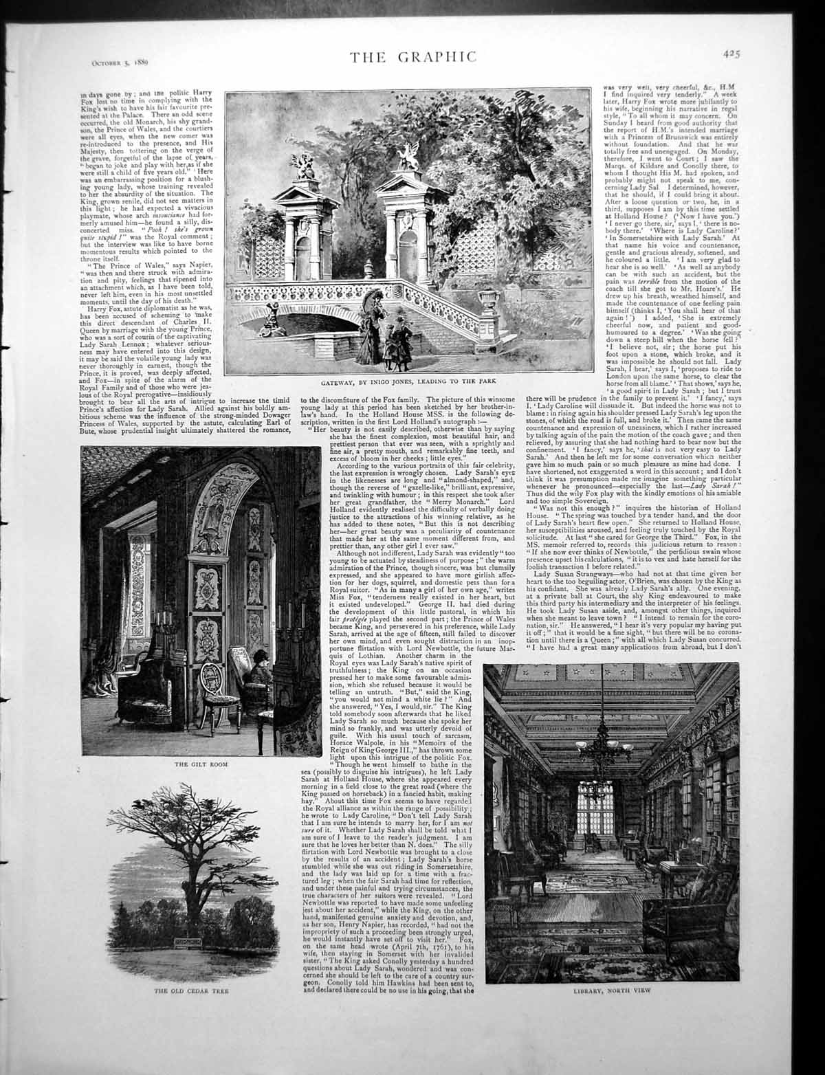 Antique Old Print Gateway To Park Gilt Room Ball Room In Dutch Garden 1889