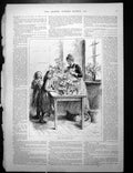 Antique Old Print Lady Flower Arranging Talking Children Gentleman Maid 1892