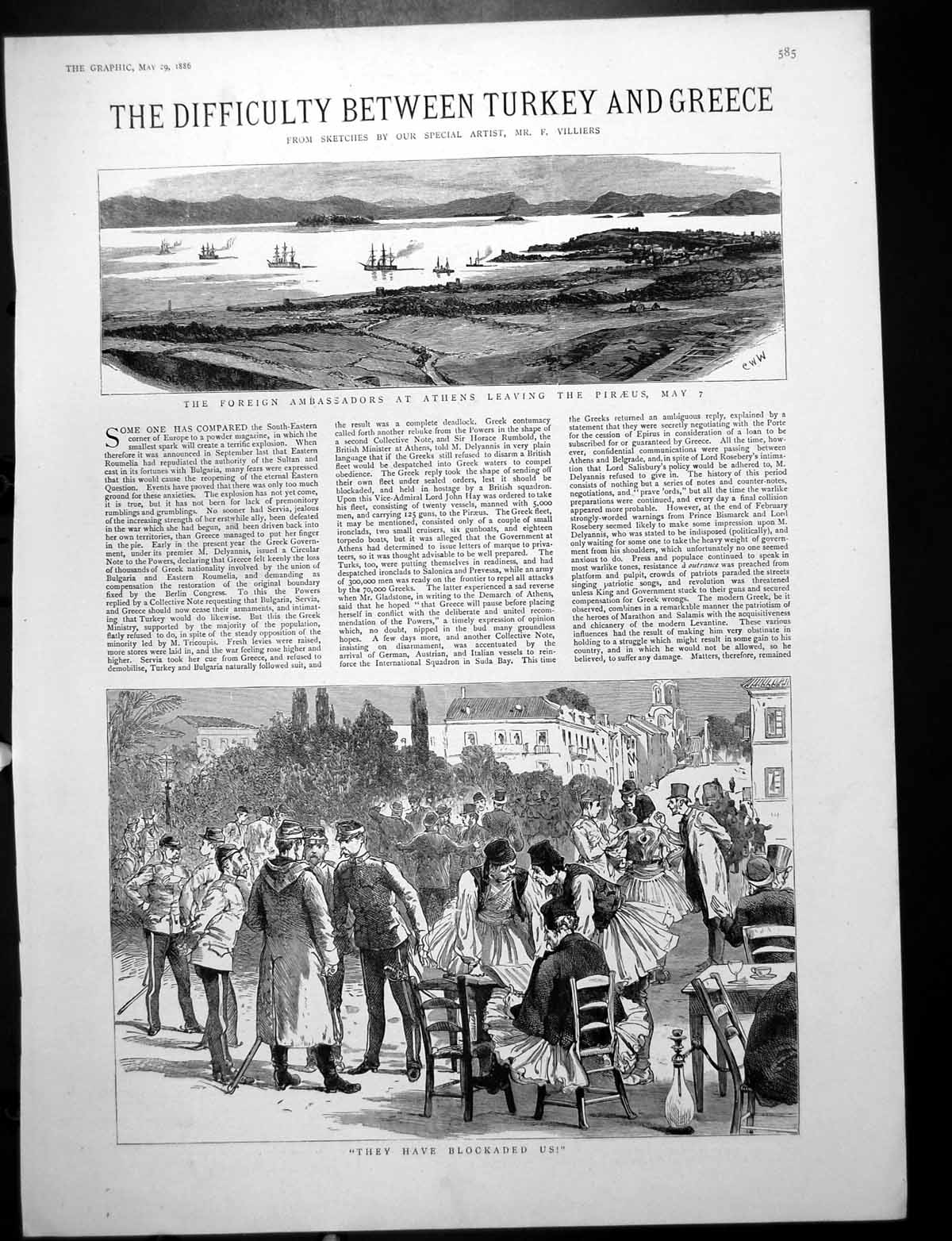 Old Print Foreign Ambassadors Leaving Piraeus Duke Edinburgh Violin 1886 19th