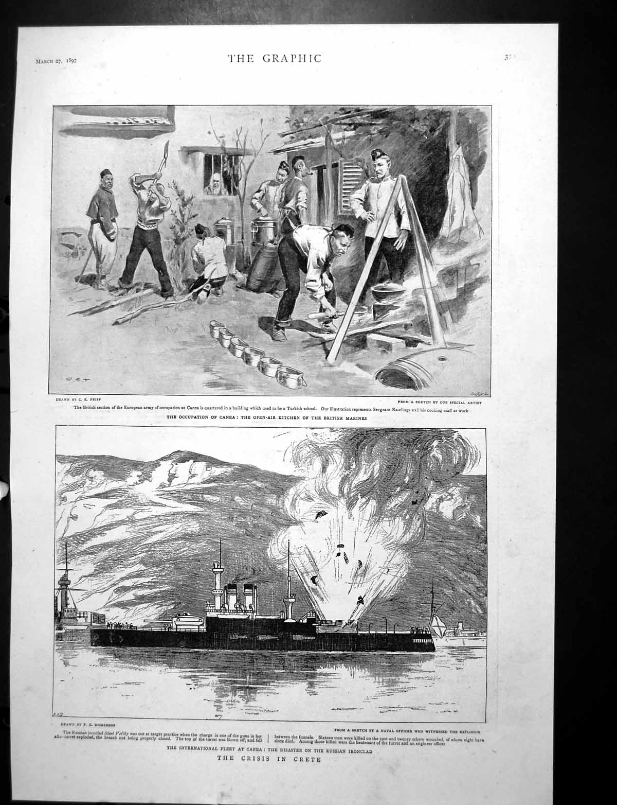 Old Print Occupation Canea Russian Ironclad Disaster Benin Campaign 1897 19th