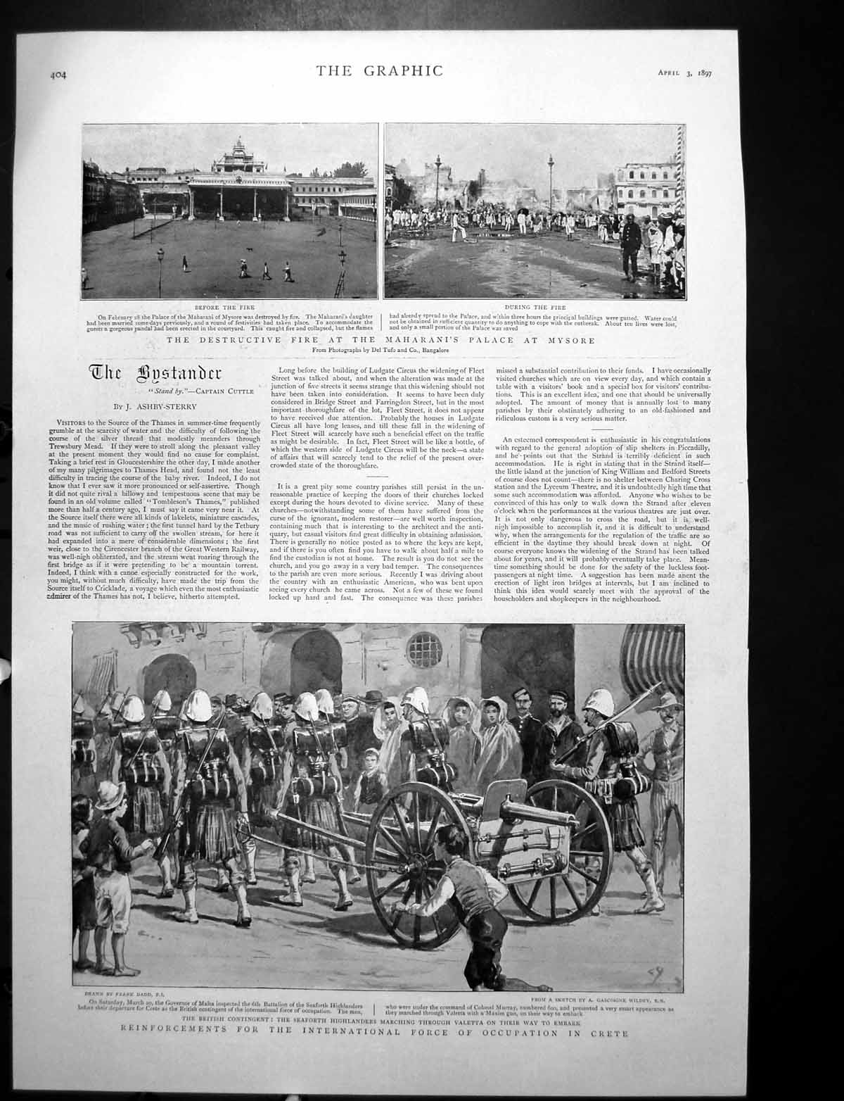 Antique Old Print Fire Maharani'S Palace Mysore Crete Boat Crews Oxford 1897