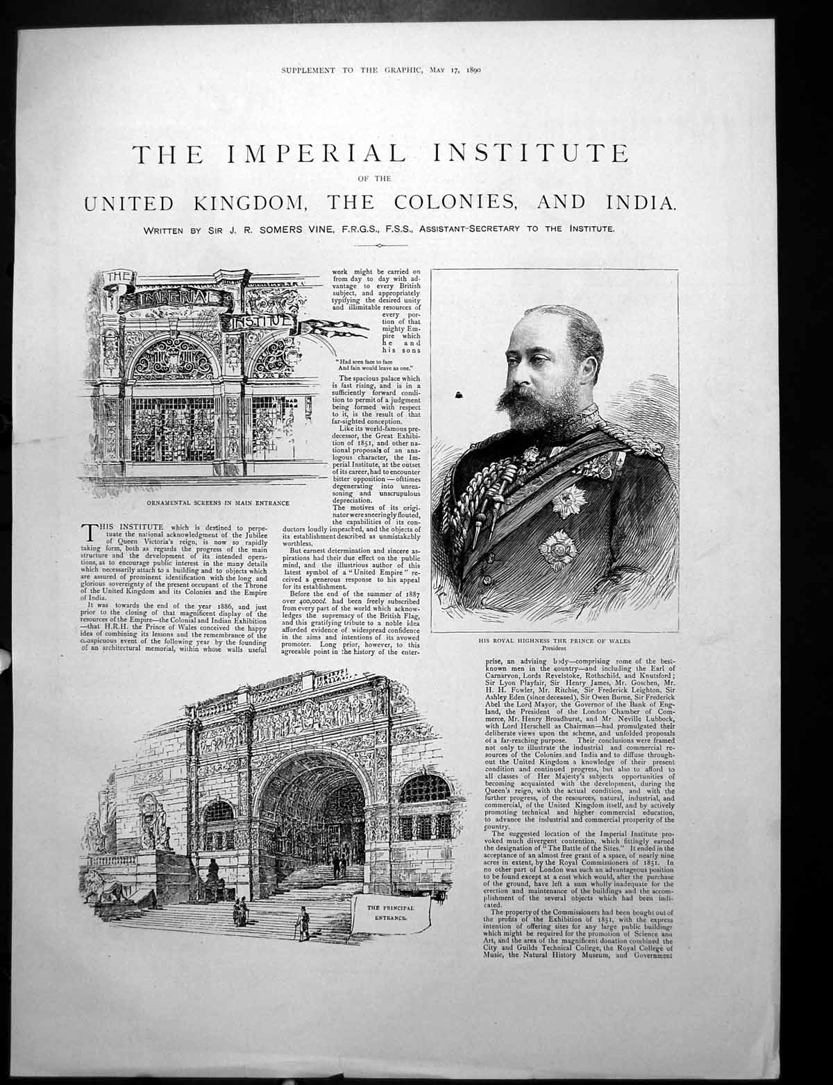 Antique Print Imperial Institute Uk Colonies And India Cupola Facade 1890 19th