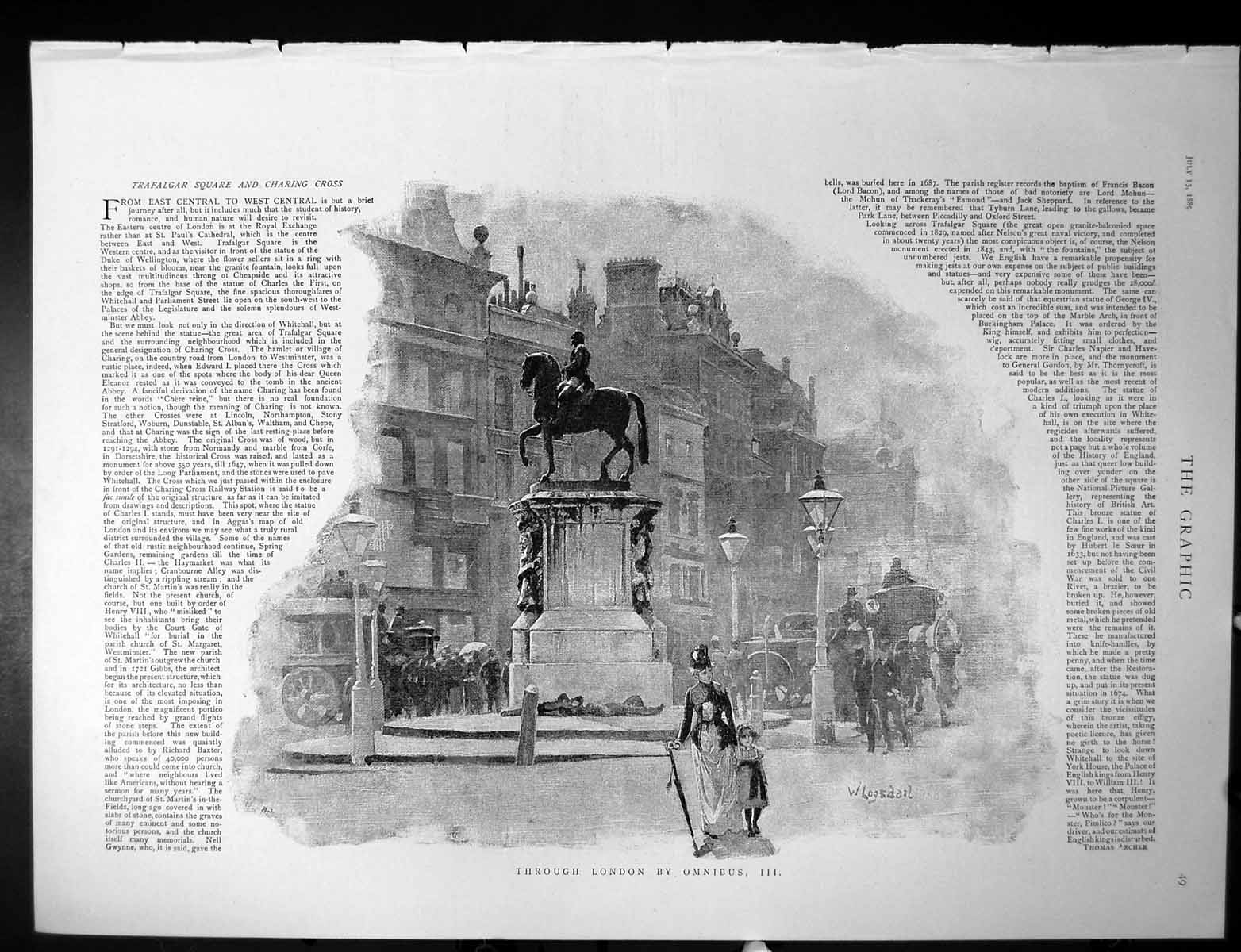 Antique Print Through London Statue With Horse Rider Group Gentlemen 1889 19th