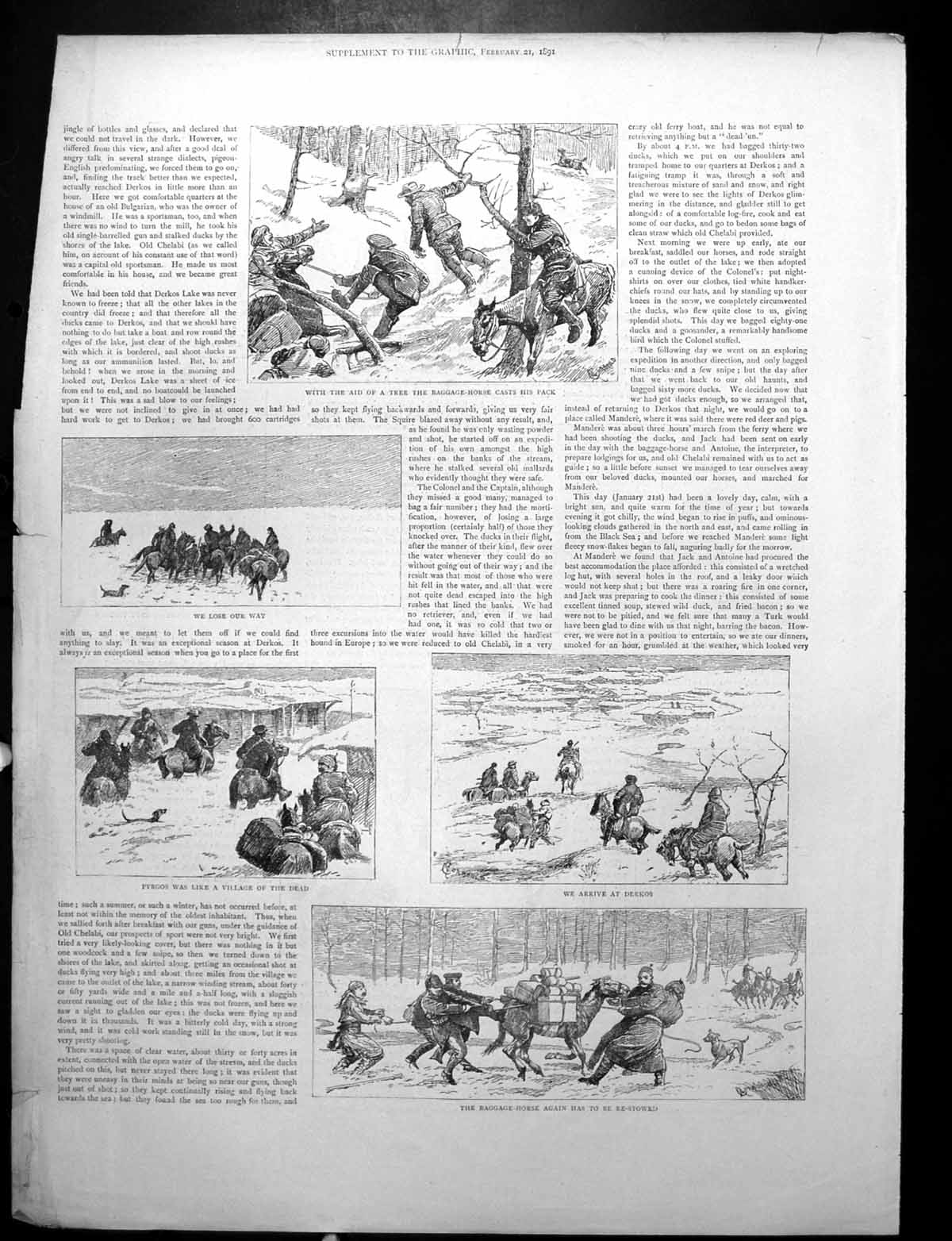 Antique Old Print Shooting Excursion Turkey Snow Escapades Lost Horses 1891