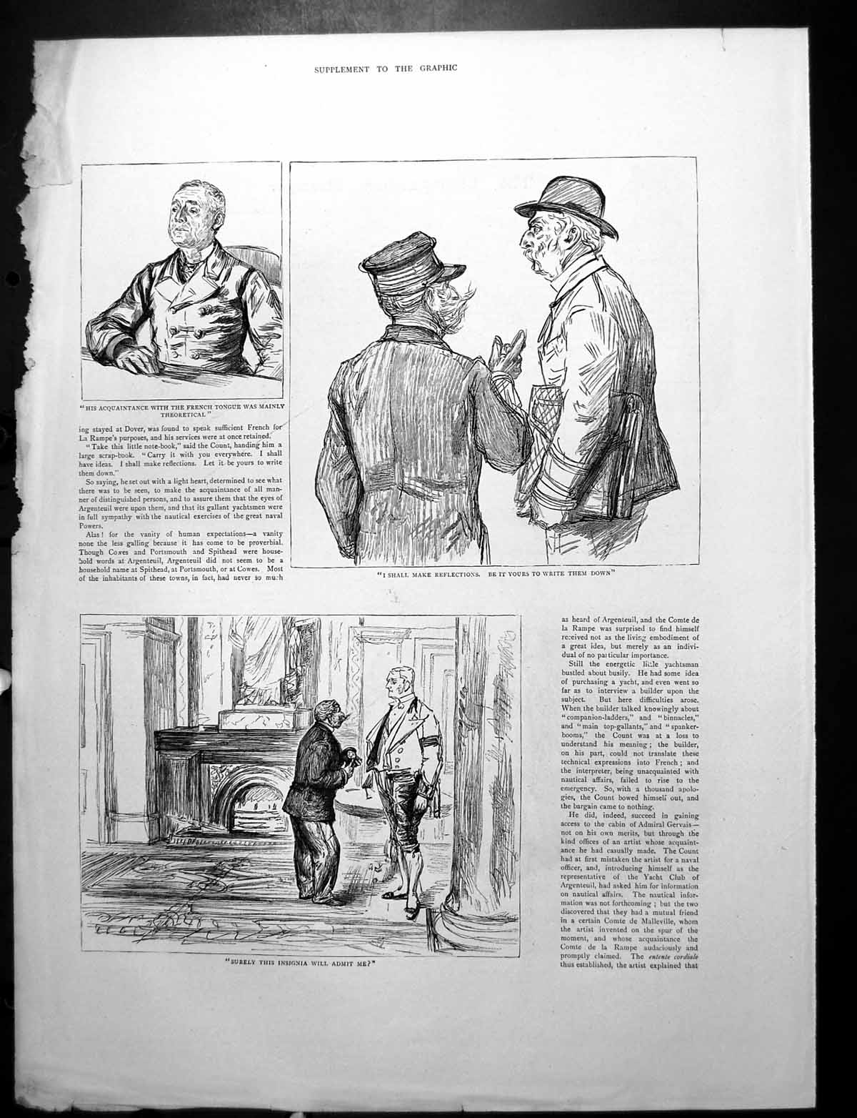 Antique Print Gentlemen Talking Insignia M. Le Comte De La Rampe Stranger