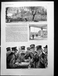Antique Old Print Chelsea Hospital Piazza Prisoners Lighting Up Chapel 1888