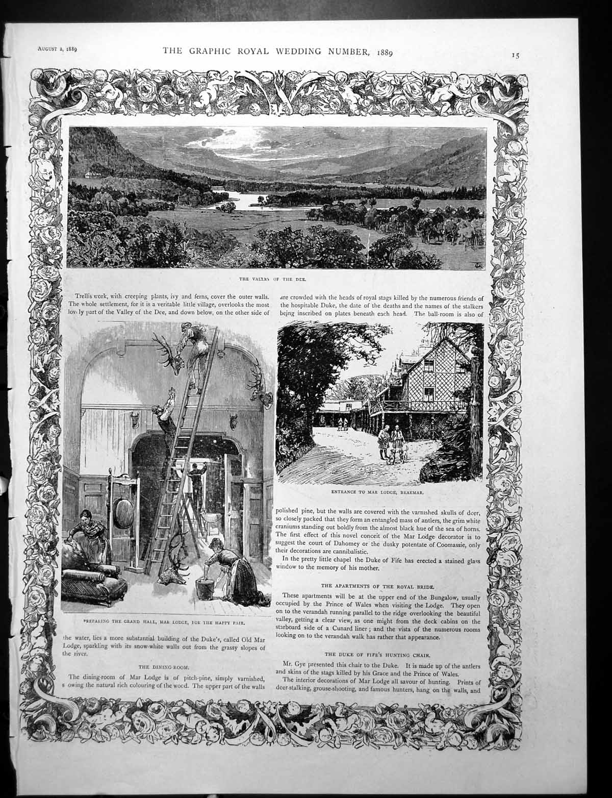 Antique Print Valley Dee Mar Lodge Braemar Entrance Porch Sandringham 1889