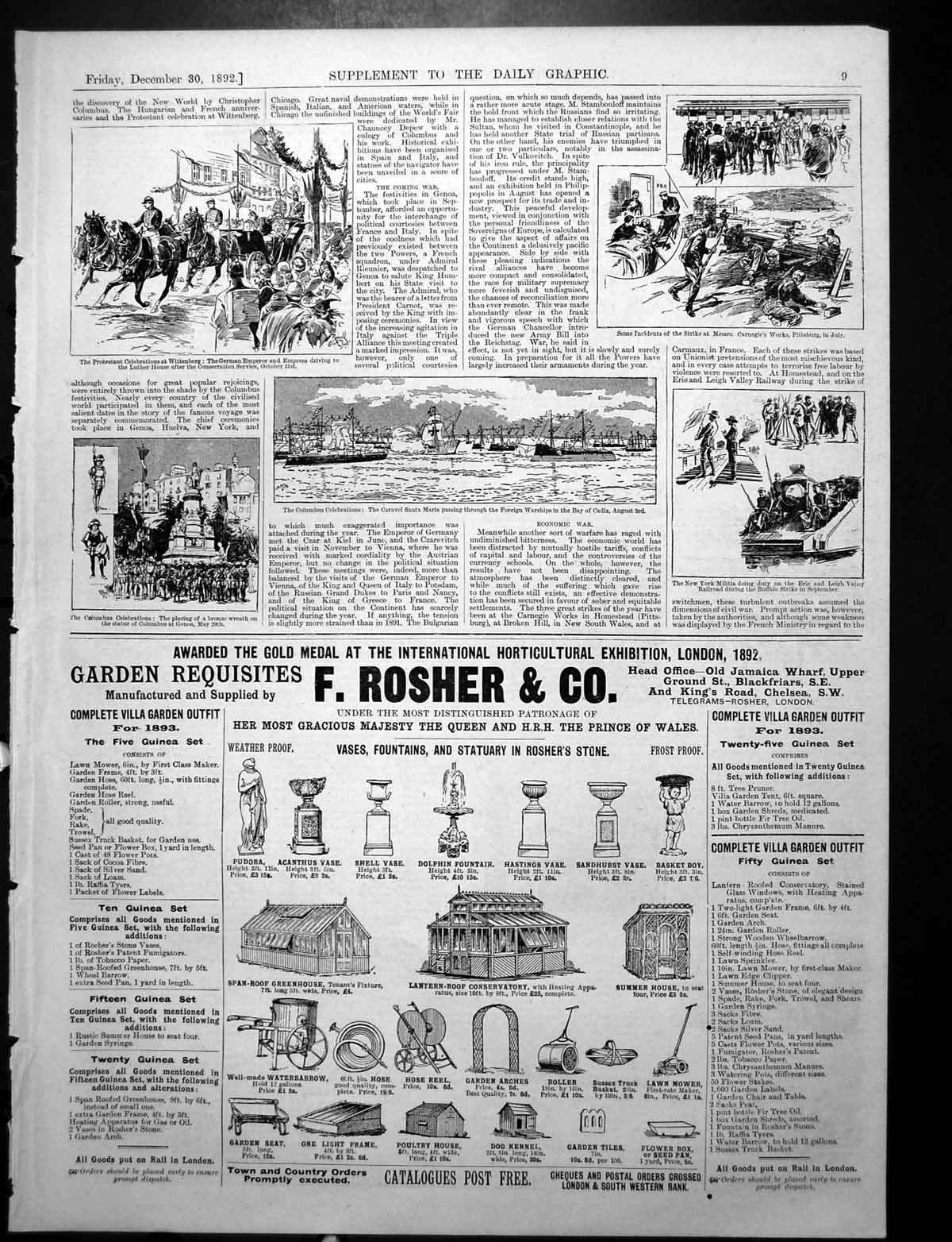 Antique Print Columbus Celebrations Wittemberg Riots Berlin Landslip 1892 19th