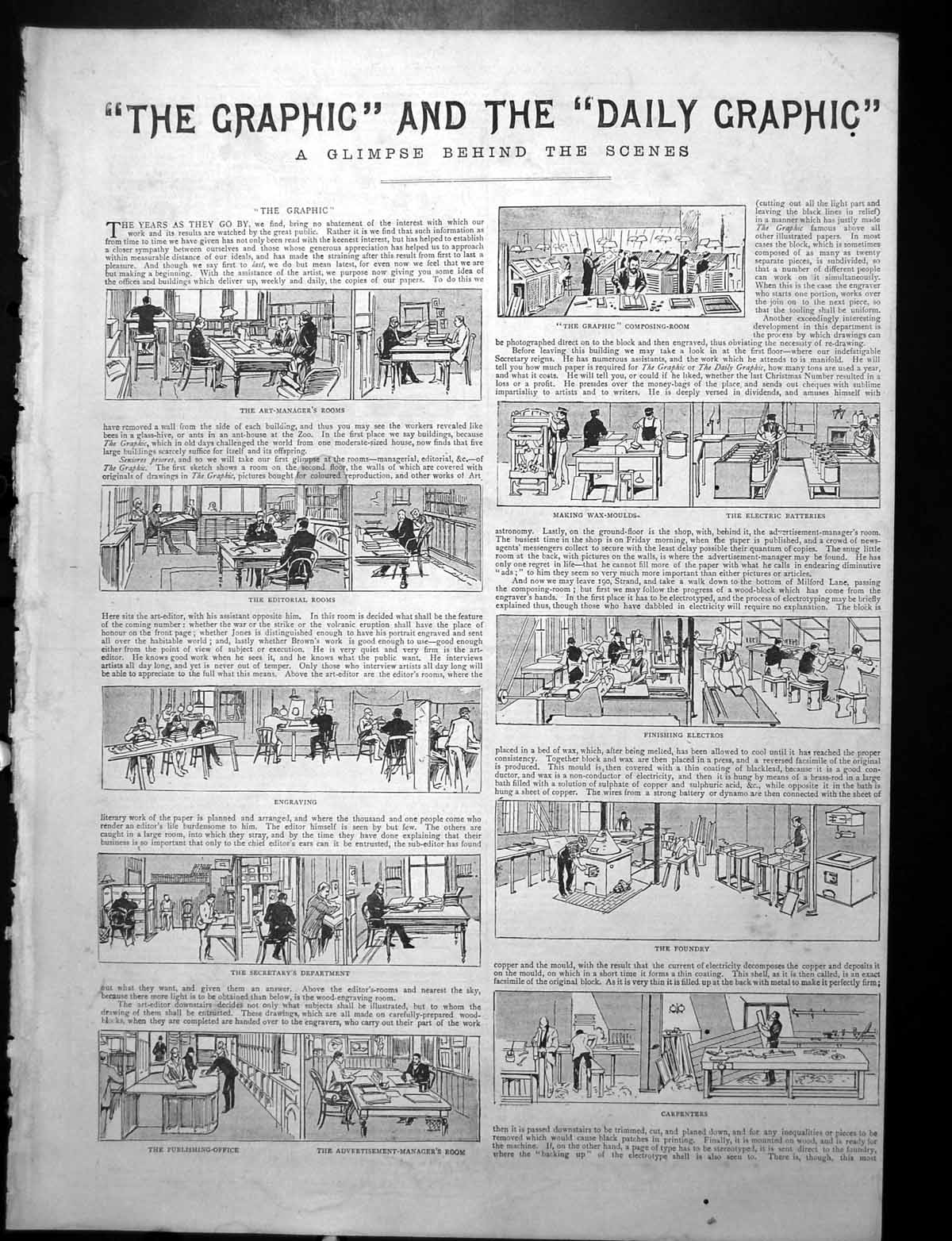 Antique Old Print Behind The Scenes Graphic Daily Graphic ing Machines 1892