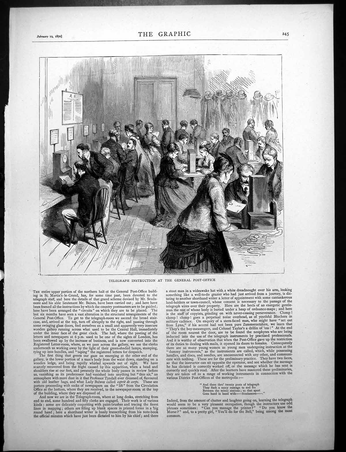 Antique Print Telegraph Instruction At Gpo London Indexed Hexagonally 1870