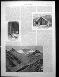 Antique Old Print Mount Earnslaw South Island Carved House Lake Hawea 1887