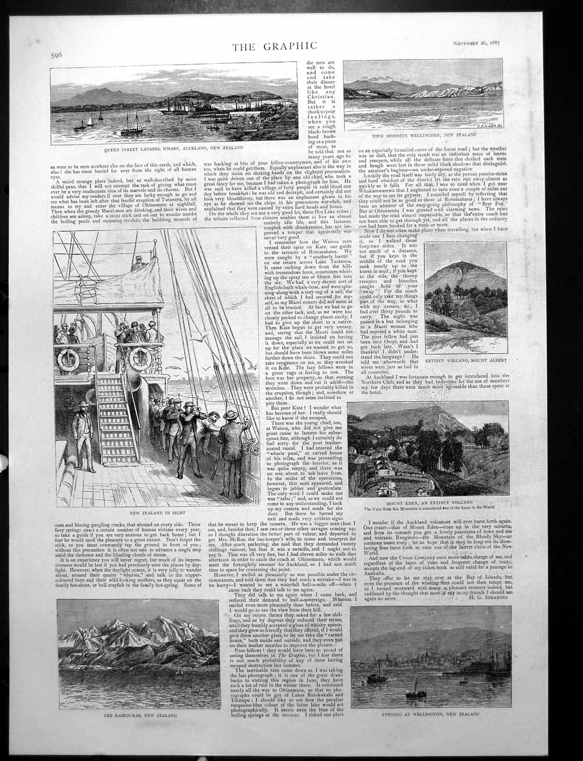 Antique Old Print Extinct Volcanoes Albert Eden Mount Auckland N Island 1887