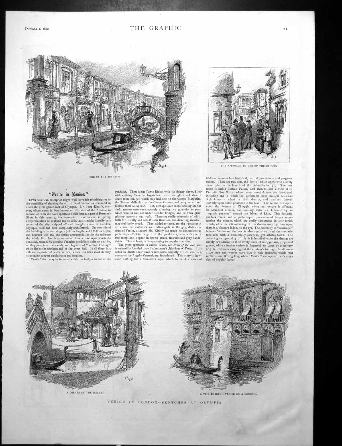 Old Venice In London Sketches Olympia Musicians Playing Outdoors 1892 19th