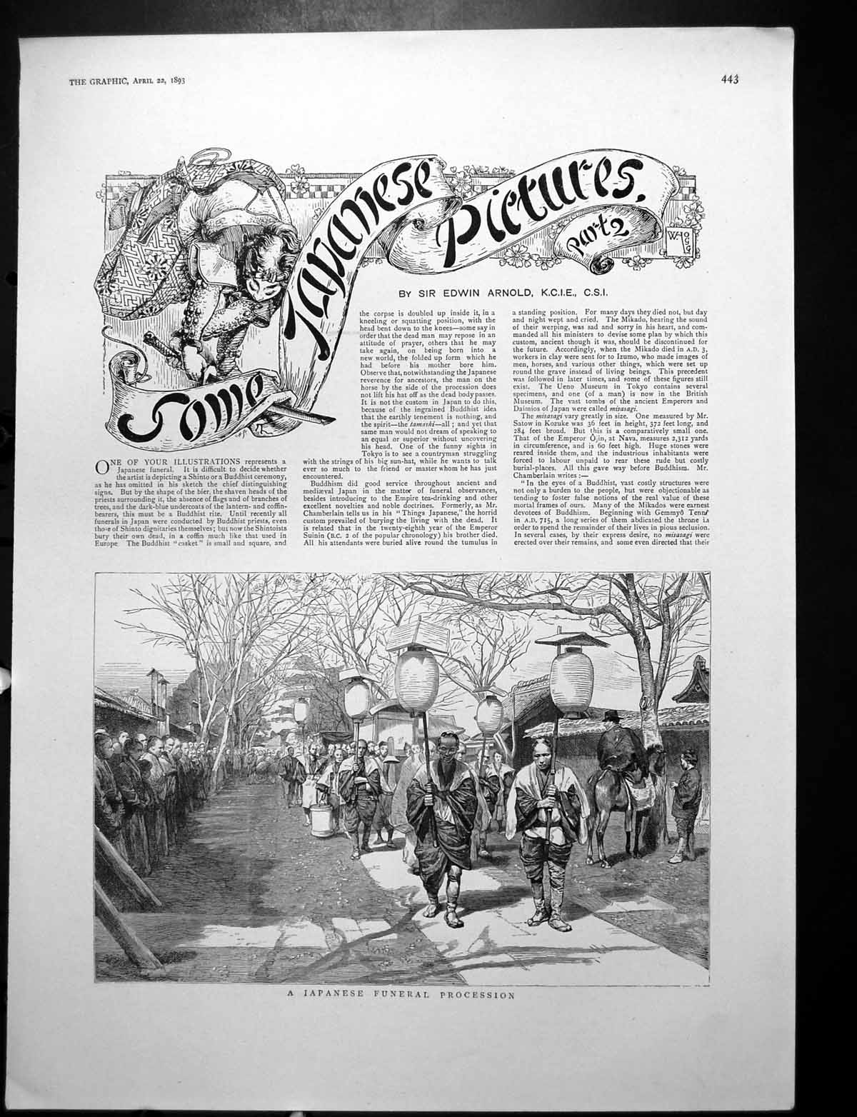 Antique Print Japanese Funeral Procession Belle Yokohama Watch-House 1893 19th