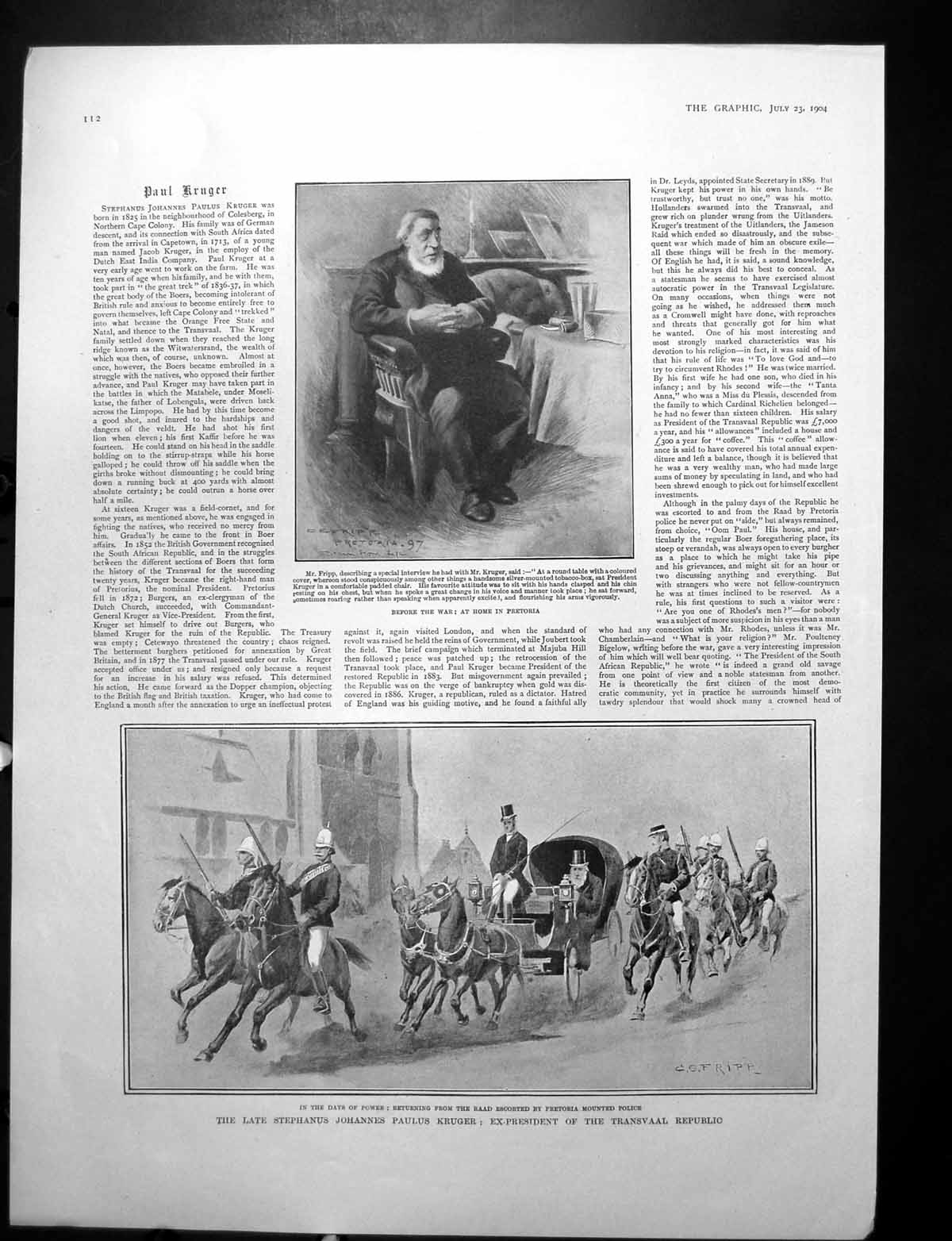 Antique Old Print Late Mr Kruger Ex-President Transvaal Swansea Harbour 1904