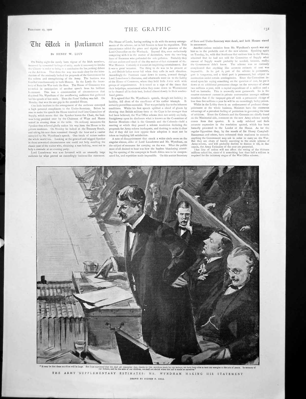 Original Old Antique Print Mr Wyndham Talking Parliament Battle Boomplatz 1900