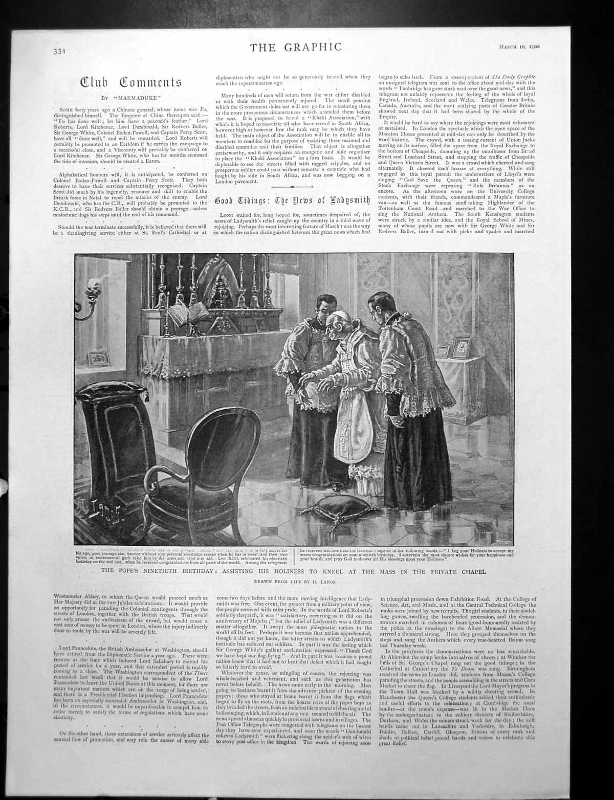 Old Print Pope'S 90Th Birthday Kneeling Relief Ladysmith View Town 1900