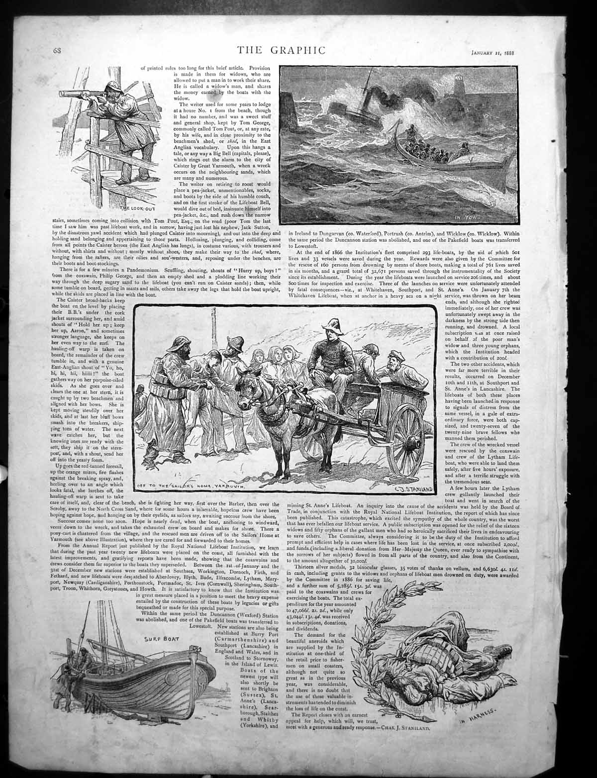 Antique Print Royal National Lifeboat Institution Rescues In Blizzard 1888