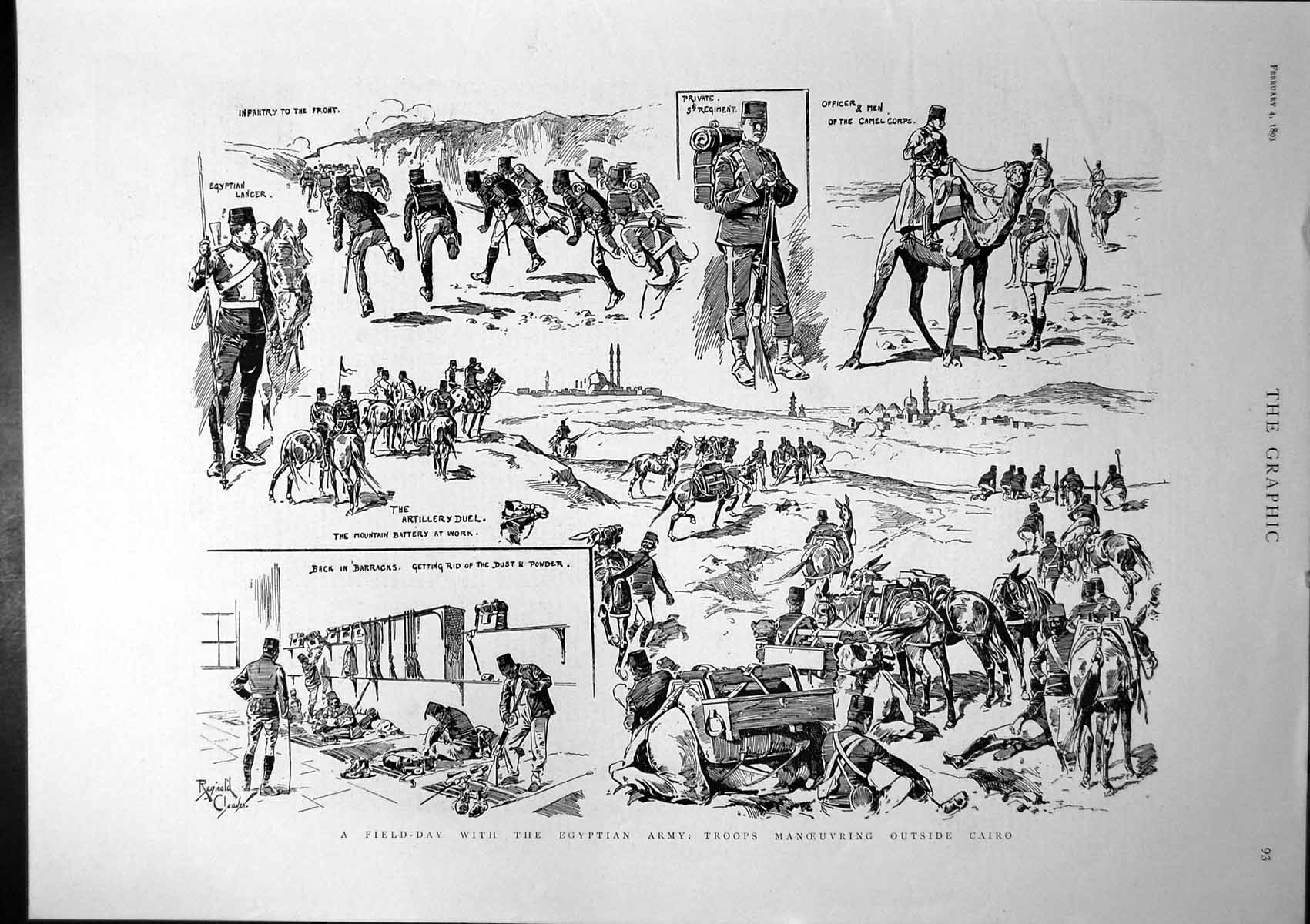 Antique Print Field Day Egyptian Army Troops Manoeuvring Outside Cairo 1893