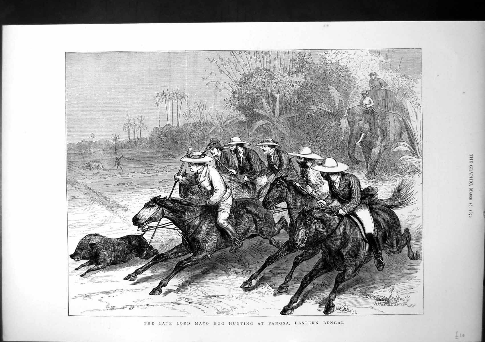 Old Antique Print Late Lord Mayo Hog Hunting Pangsa Eastern Bengal 1872 19th