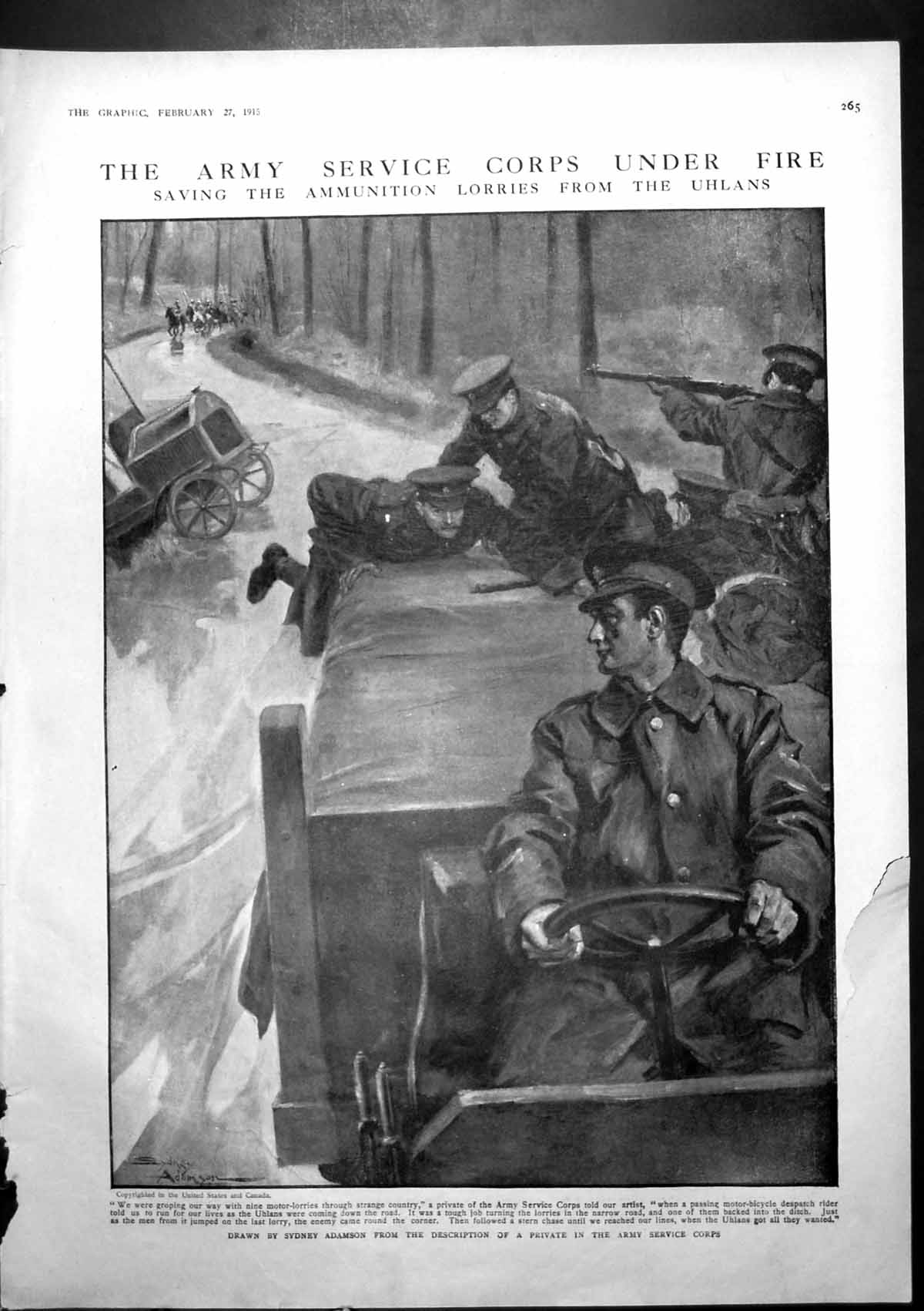 Antique Old Print Army Service Corps Saving Ammunition Lorries Uhlans 1915 20th