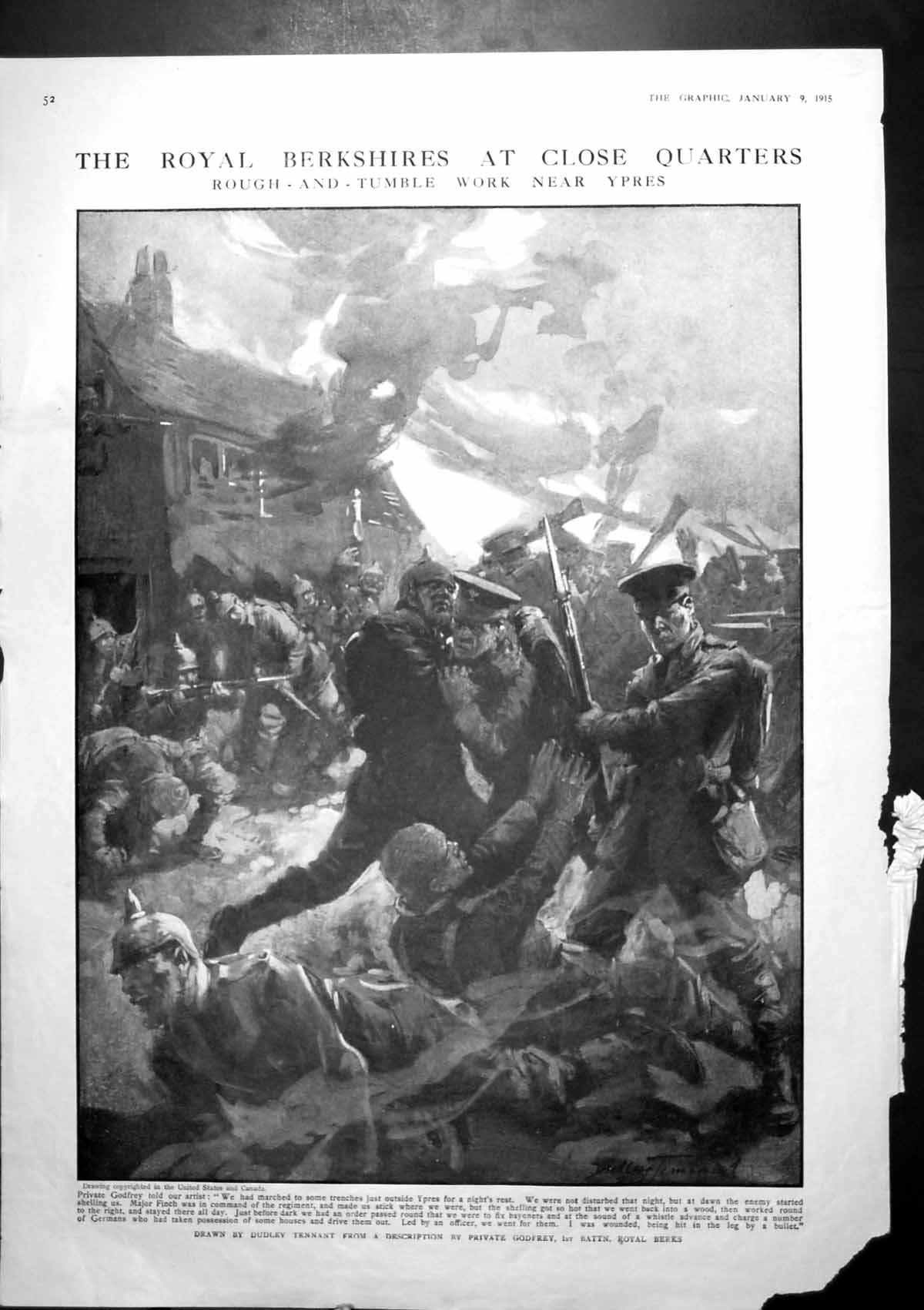 Antique Print Royal Berkshires Close Quarters Rough Toumble Work Ypres 1915