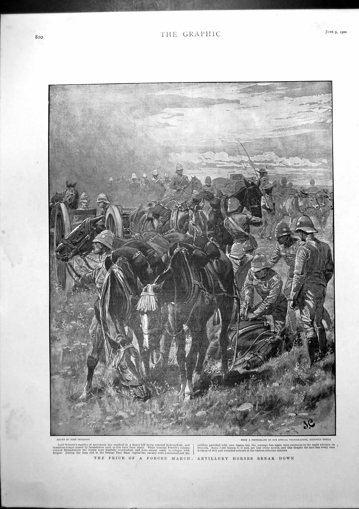 Old Print Price Forced March Artillery Horses Break Down Gen French 1900 20th