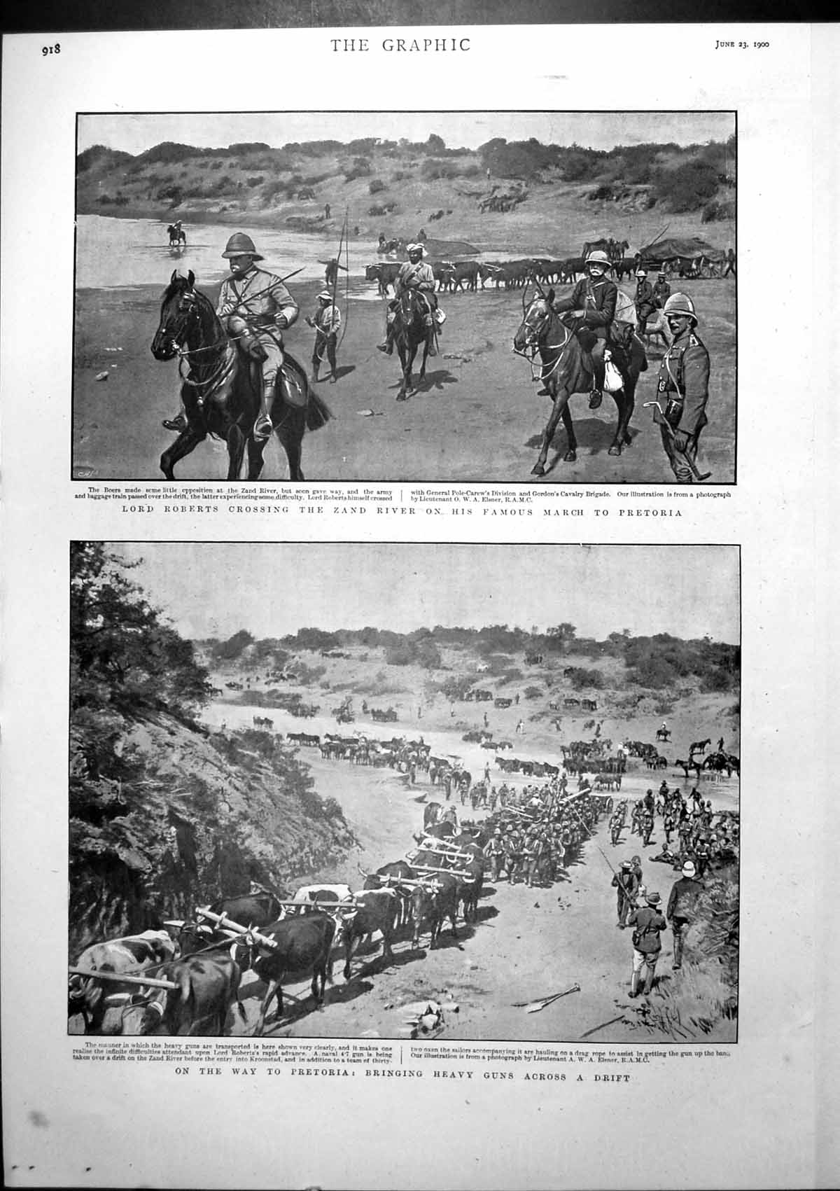Antique Print Pretoria Heavy Guns Drift Lord Roberts Zand River March 1900 20th