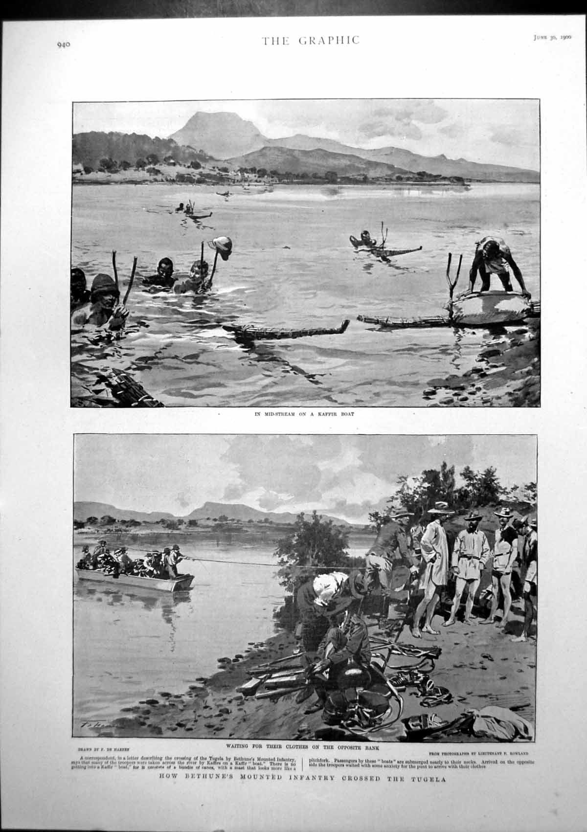 Antique Print How Bethunes Mounted Infantry Crossed Tugela Kaffir Boat 1900