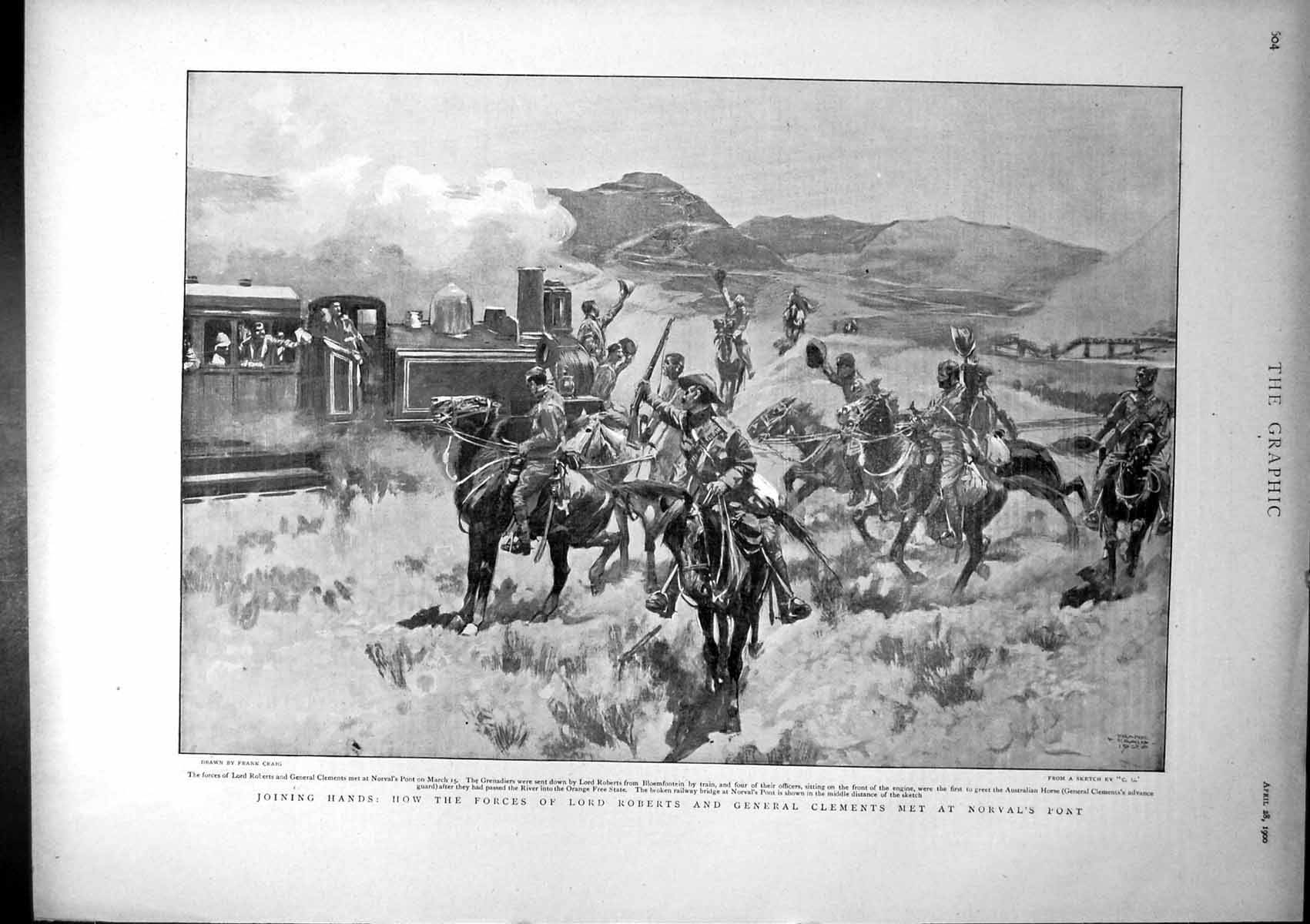 Old Print How Forces Lord Roberts General Clements Met Norvals Pont 1900 20th