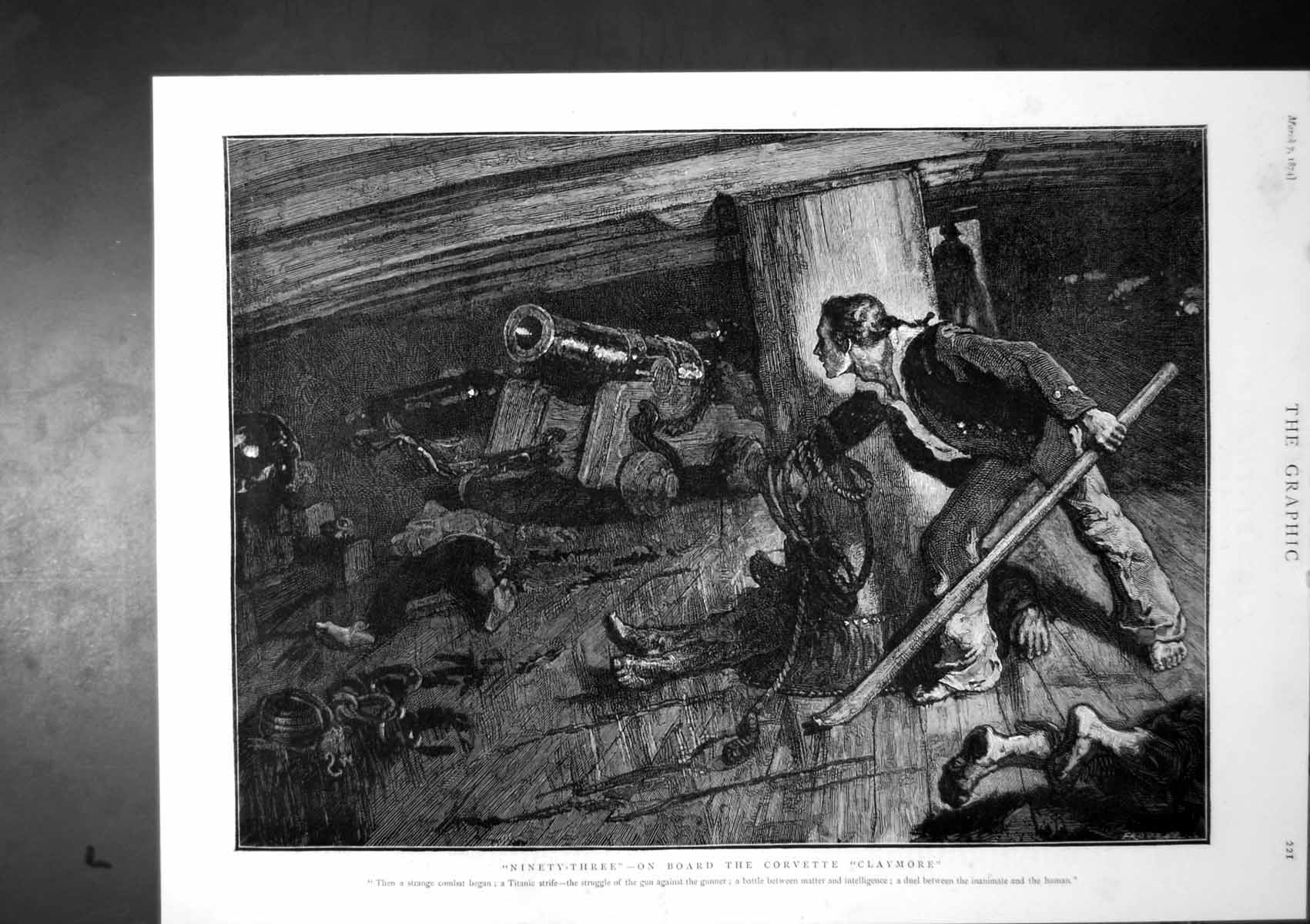 Old Print Ninety Three Onboard Corvette Claymore Struggle Gun Gunner 1874 19th