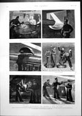 Antique Print Night Quarters Onboard Man War Laying Working Gun Target 1890