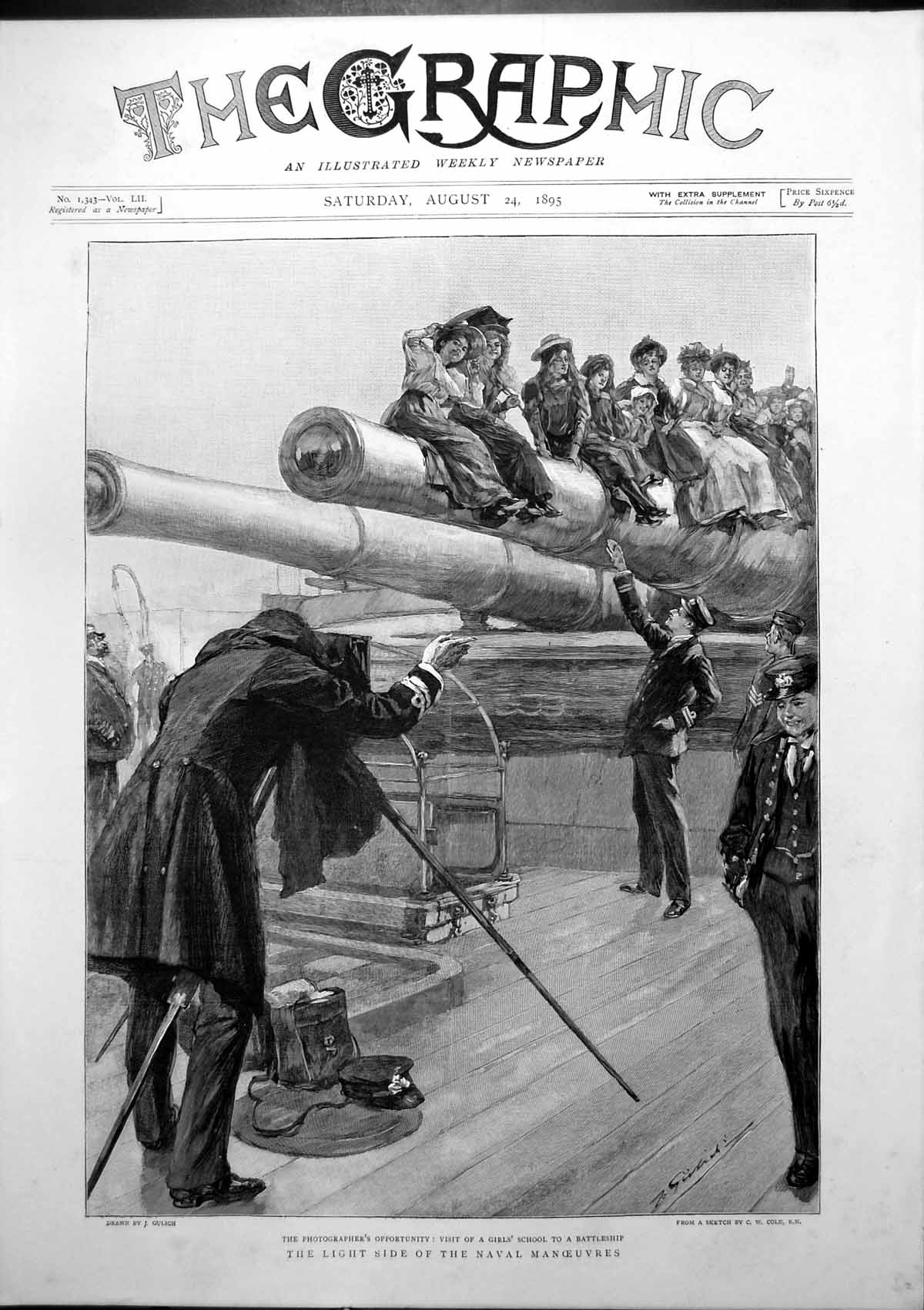 Old Print Light Side Naval Manoeuvres Visit Girls School Battleship 1895 19th