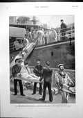 Old Print Naval Manoeuvres Landing Dead Wounded Drill Hospital Boat 1892 19th