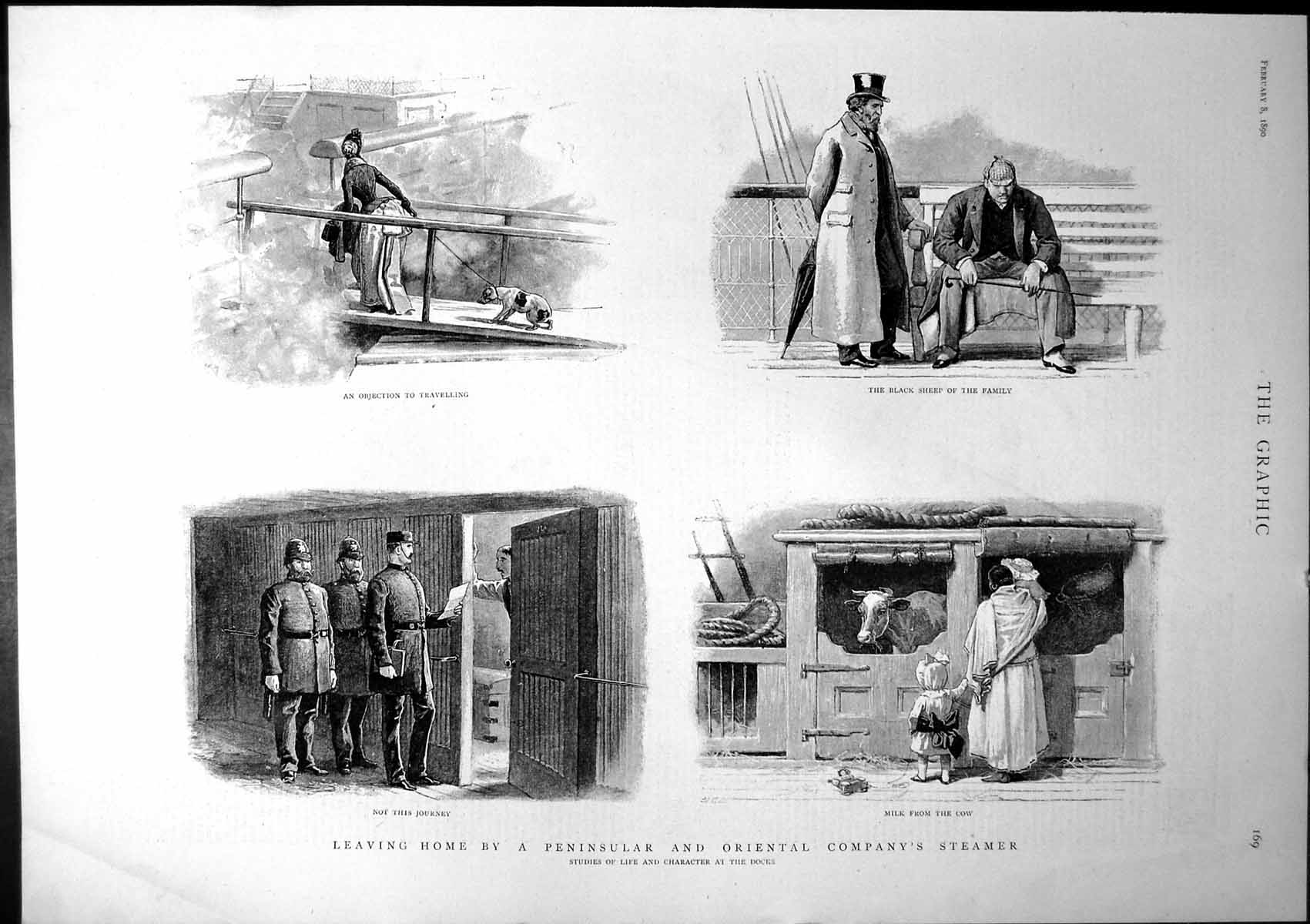 Old Antique Print Leaving Home Peninsular Oriental Companys Steamer 1890 19th