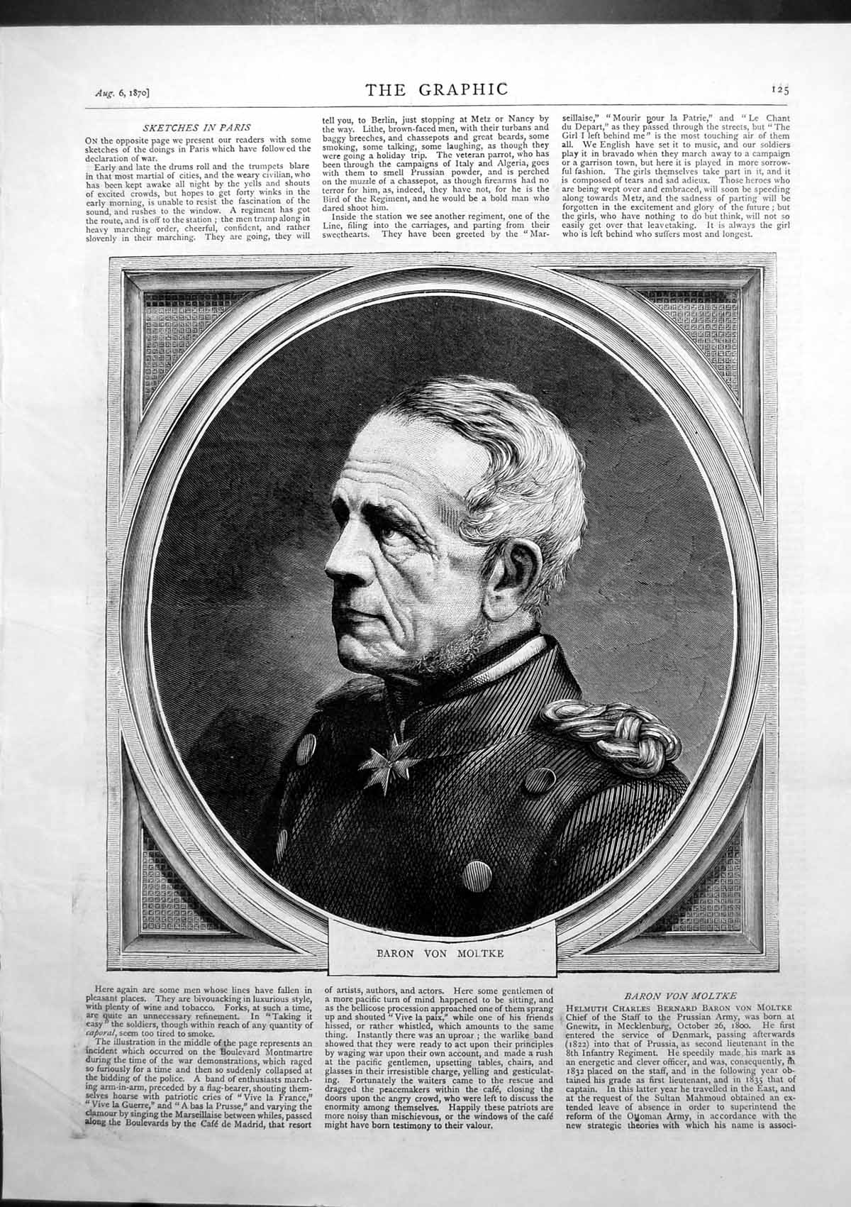 Old Helmuth Charles Bernard Baron Von Moltke Chief Prussian Army 1870 Victorian
