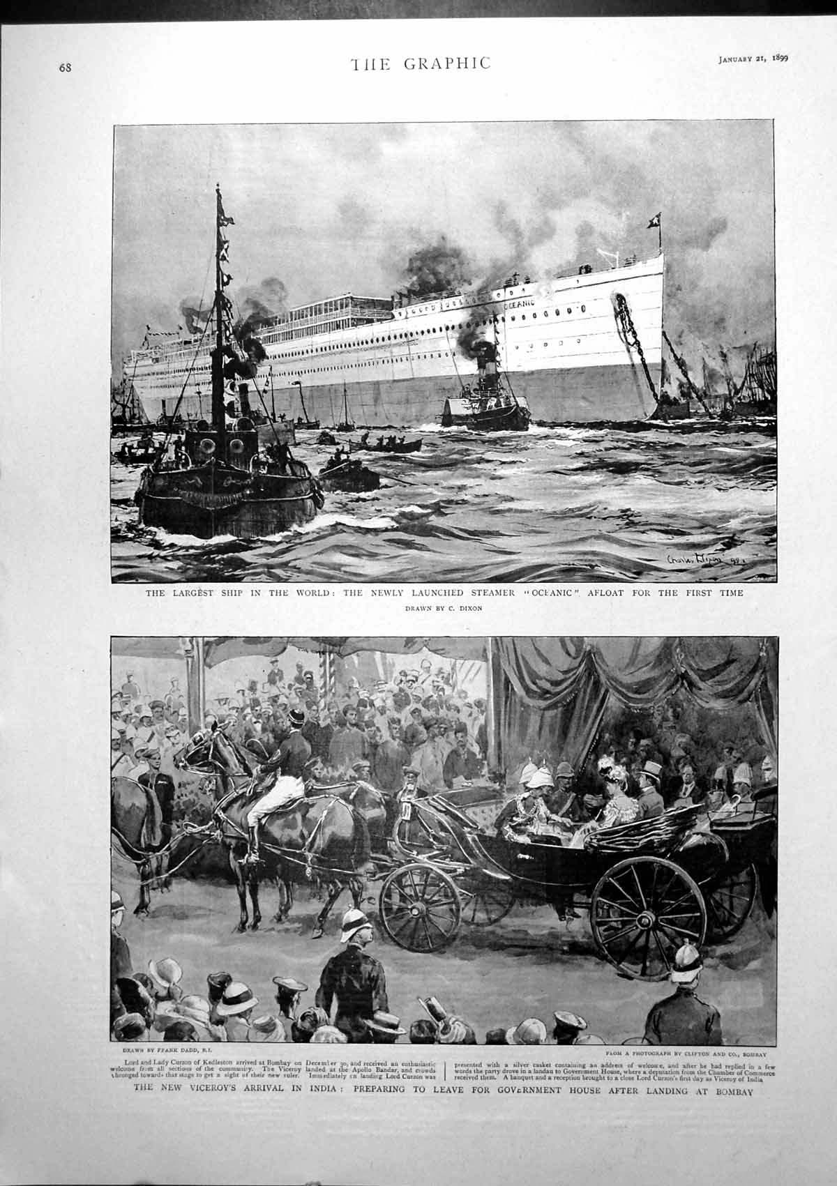 Old Print Newly Launched Steamer Oceanic New Viceroys Arrival India 1899 19th