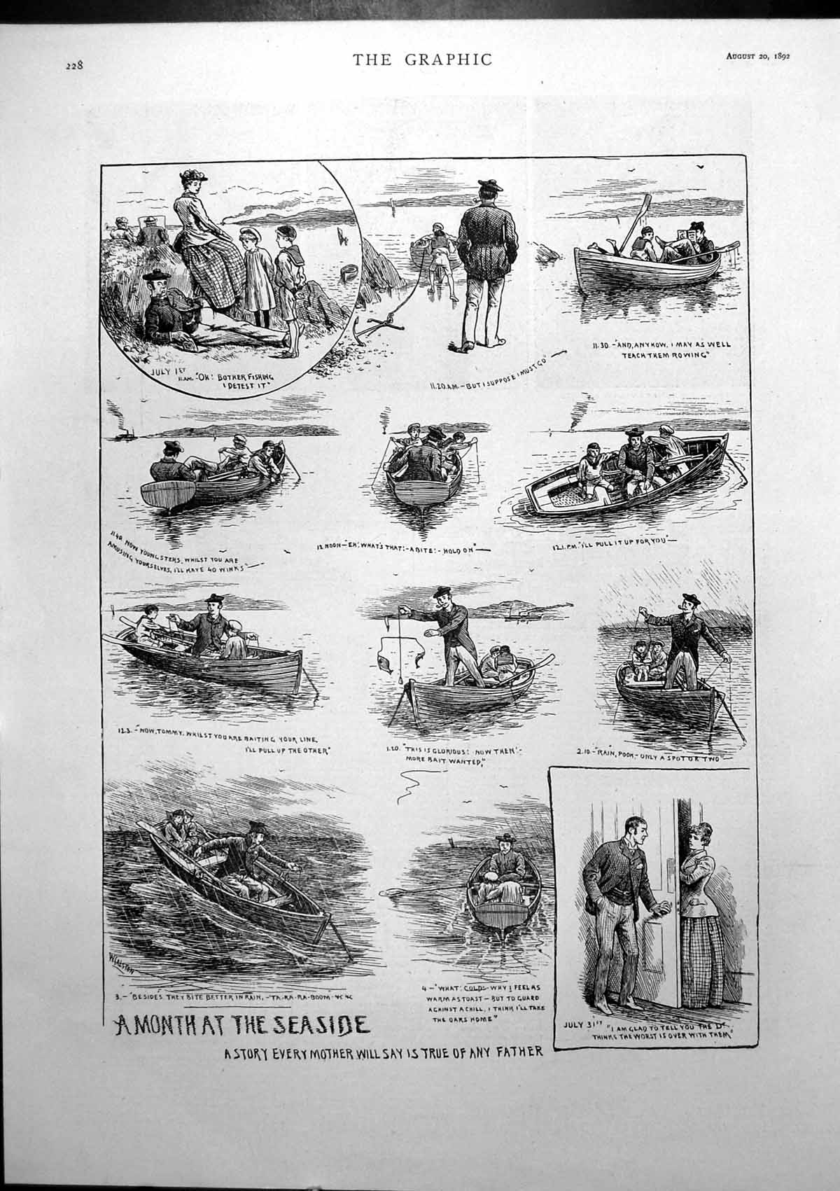 Old Print Month Seaside Story Every Mother Will Say True Any Father 1892 19th