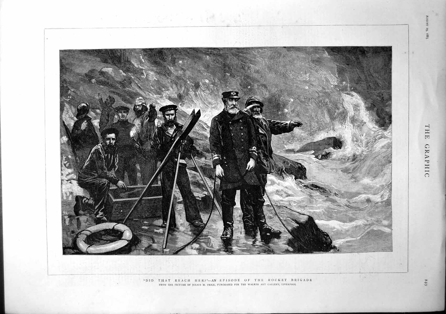 Antique Old Print Did That Reach Her Episode Rocket Brigade Stormy Seas 1885