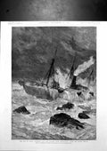 Old Loss Hms Serpent Off Cape Villano Scene After Vessel Struck 1890 Victorian