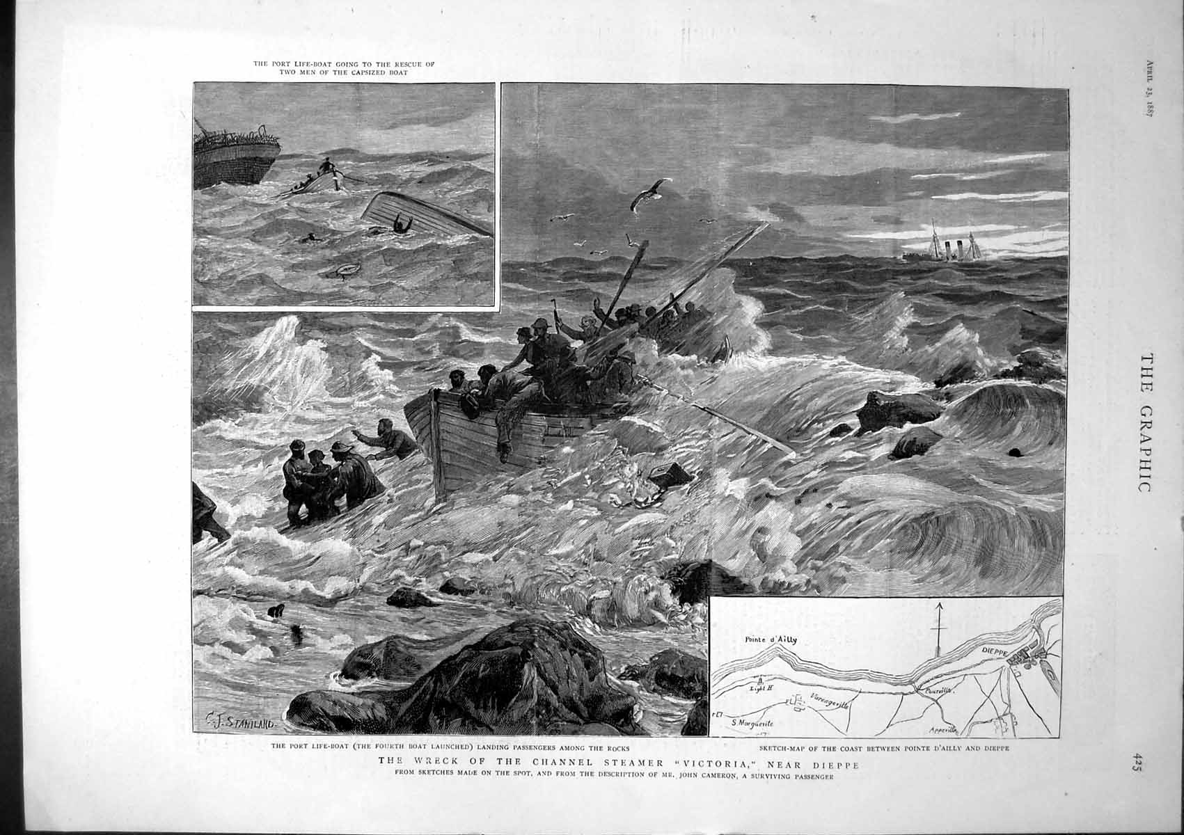 Old Print Wreck Channel Steamer Victoria Lifeboat Landing Passengers 1887 19th