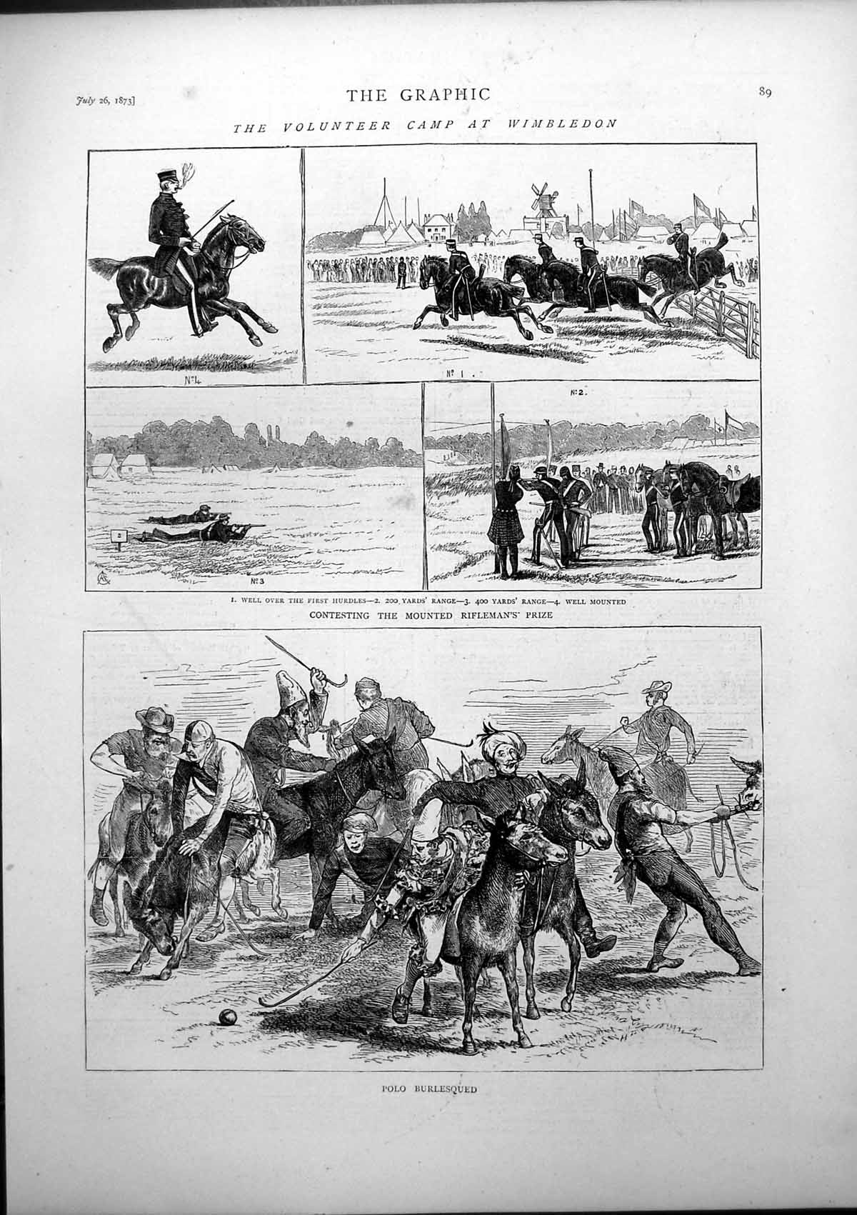 Antique Print Volunteer Camp Wimbledon Polo Burlesqued Riflemans Prize 1873