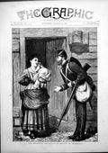 Antique Old Print Siers Departure Sketch Aldershot Leaving Wife Child 1872 19th