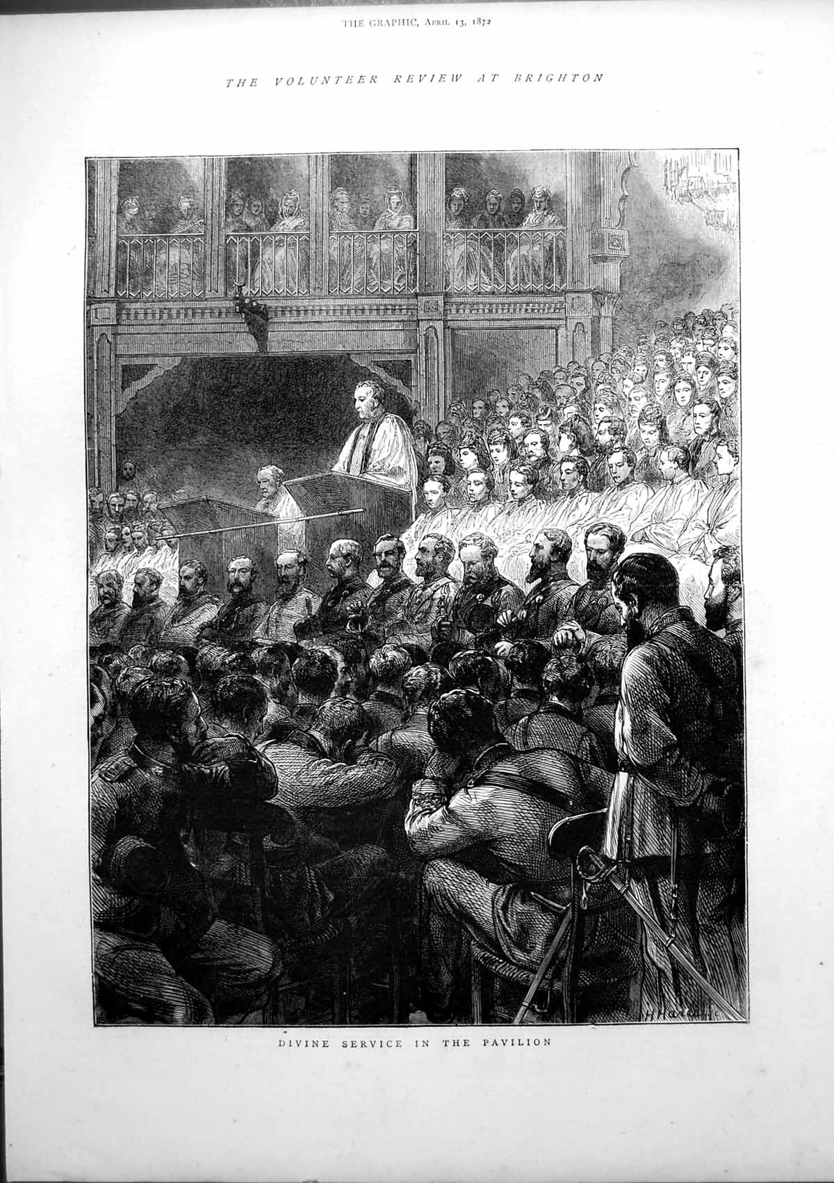 Old Antique Print Volunteer Review Brighton Divine Service Pavilion 1872 19th