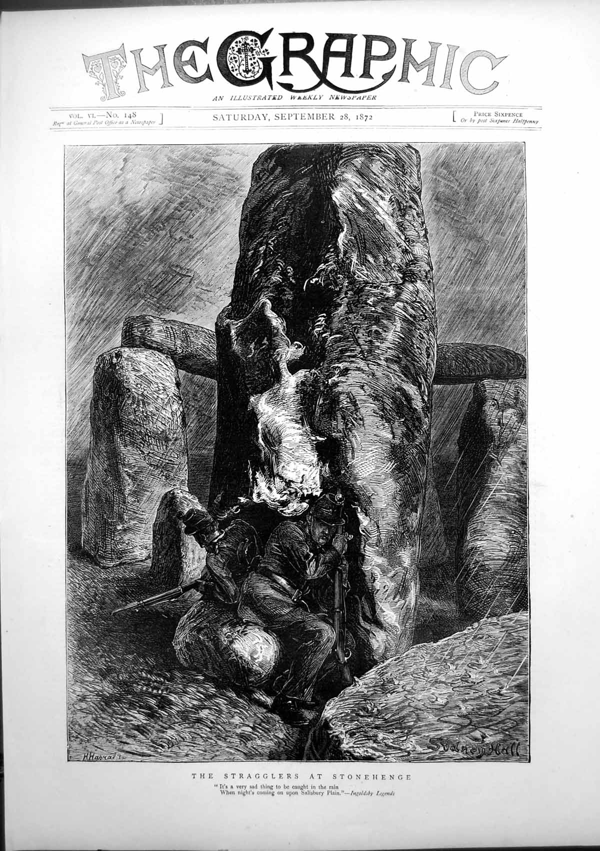 Antique Print Stragglers Stonehenge Siers Shelter Rain Salisbury Plain 1872