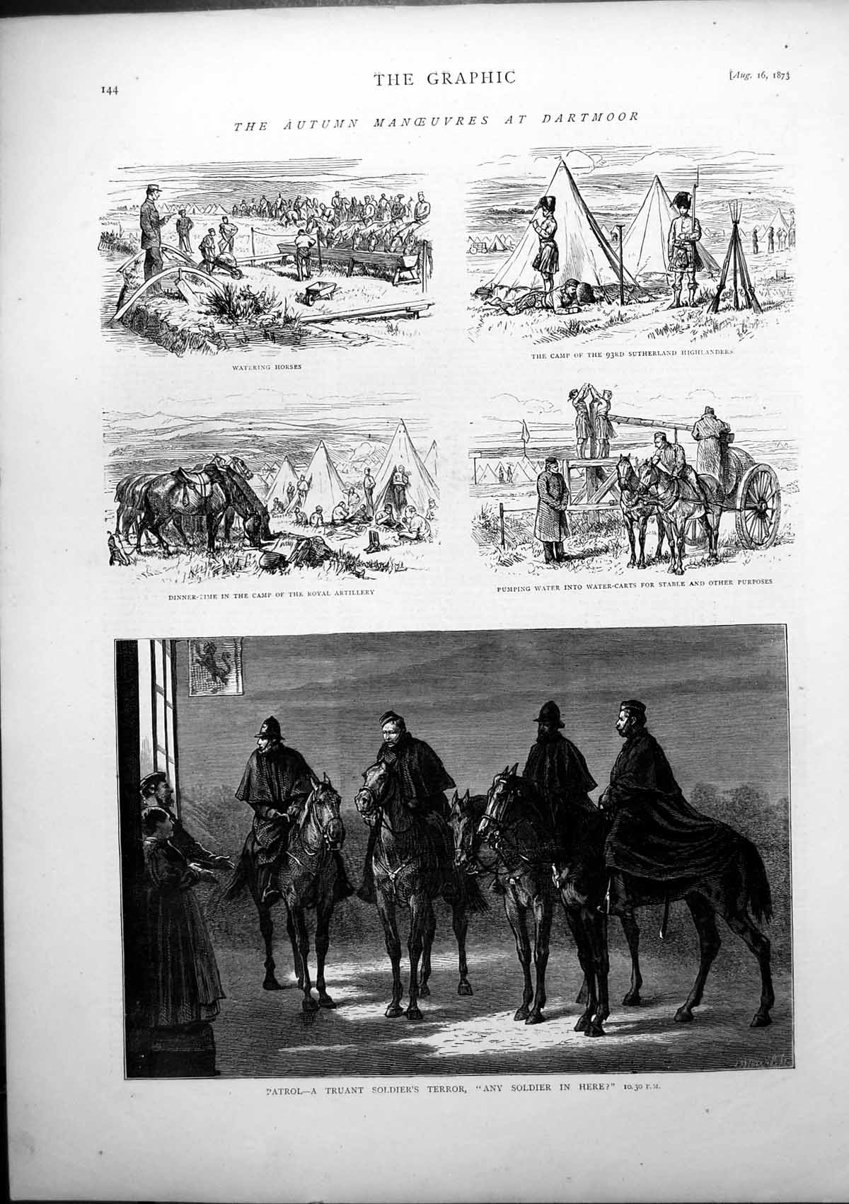 Antique Old Print Autumn Manoeuvres Dartmoor Patrol Truant Siers Terror 1873