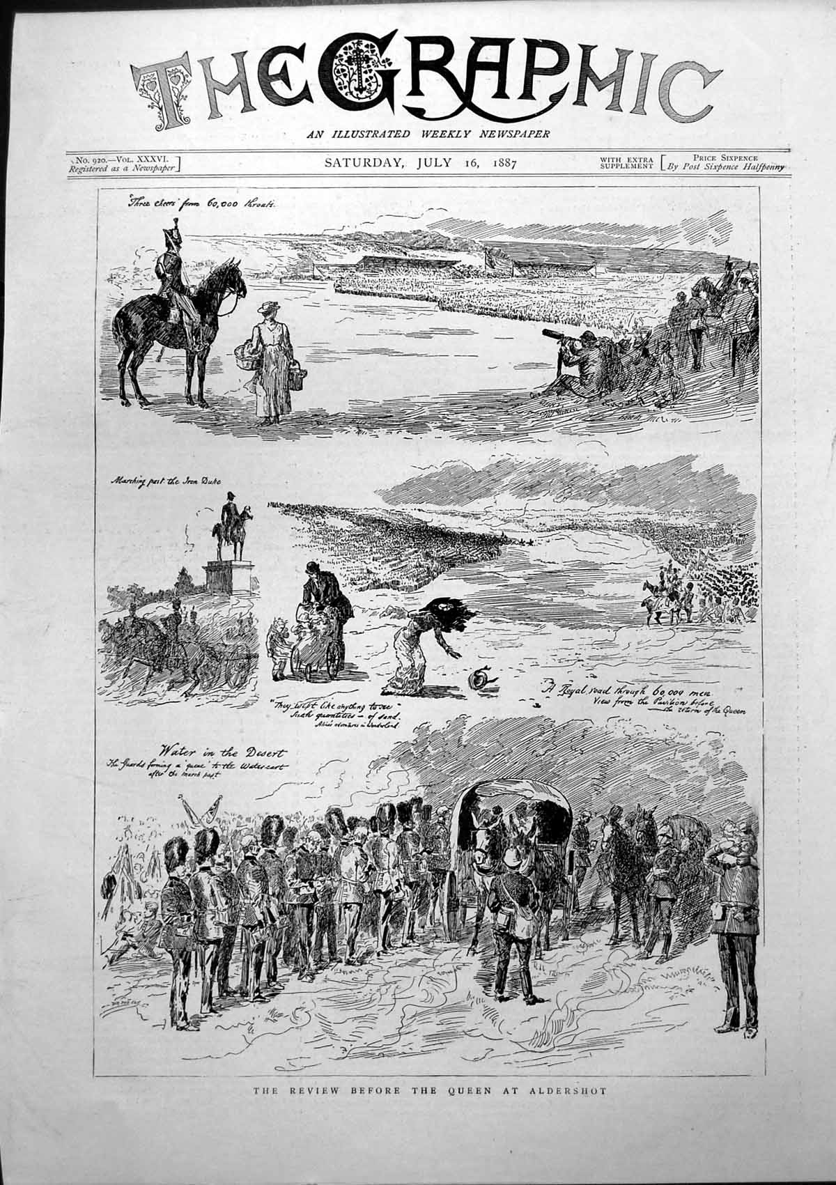 Antique Old Print Review Before Queen Aldershot Marching Past Iron Duke 1887