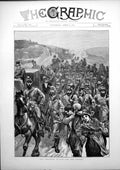 Original Old Antique Print Brighton Review On The Downs Marching Down Hill 1872